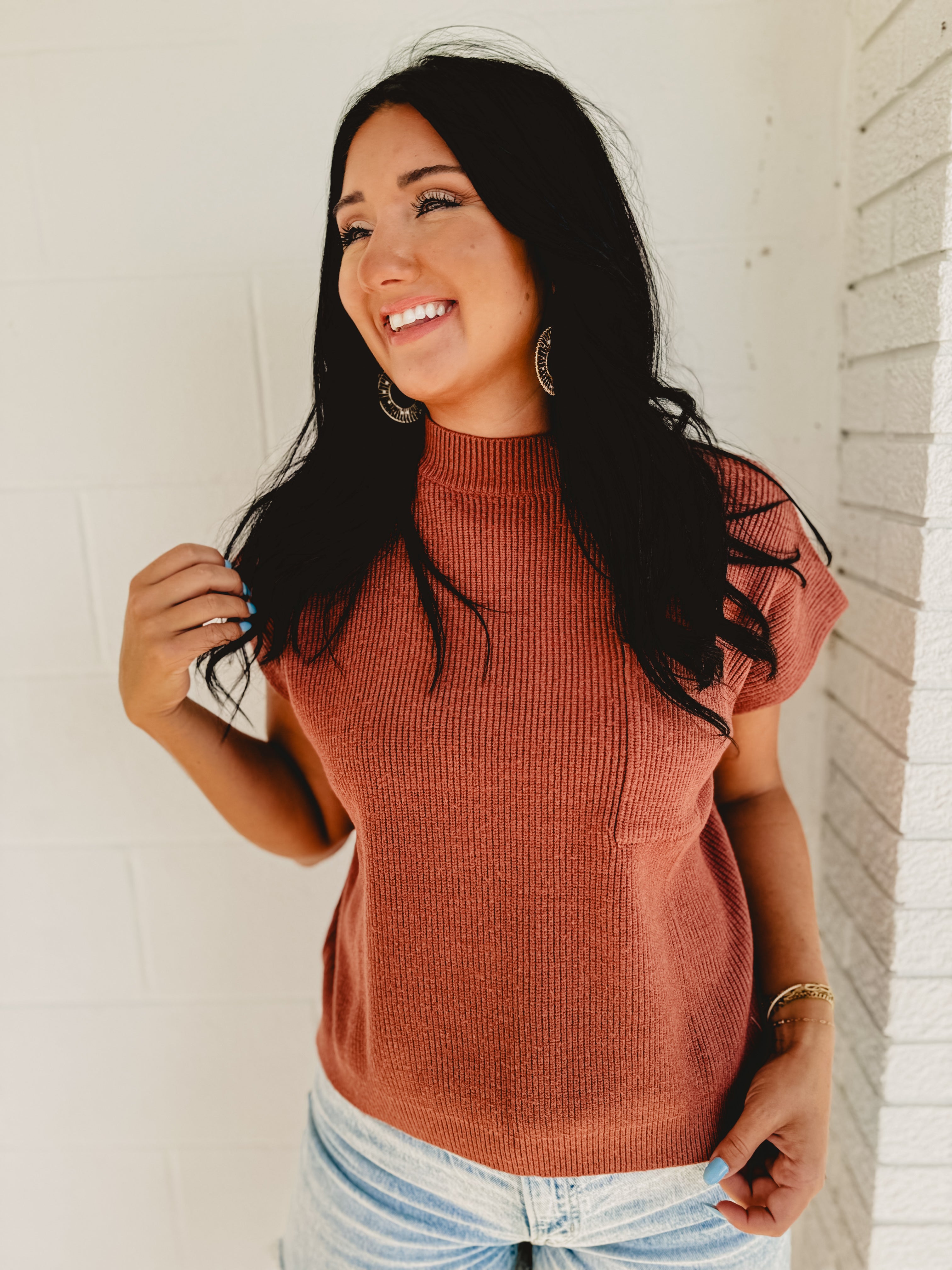 Mock Neck Side Slit Sweater Vest - Burl Wood