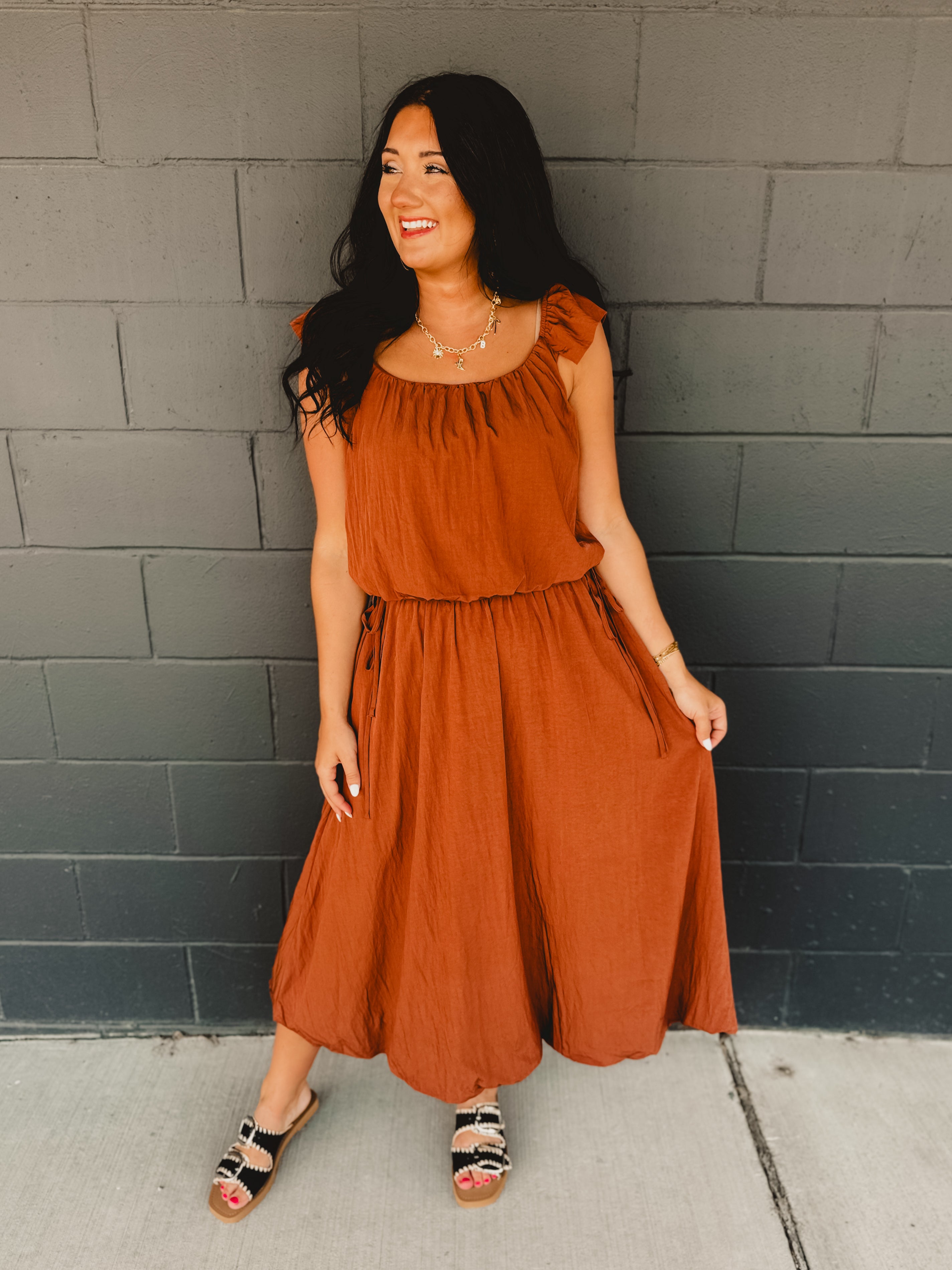 Two Piece Bubble Top & Skirt Set - Rust