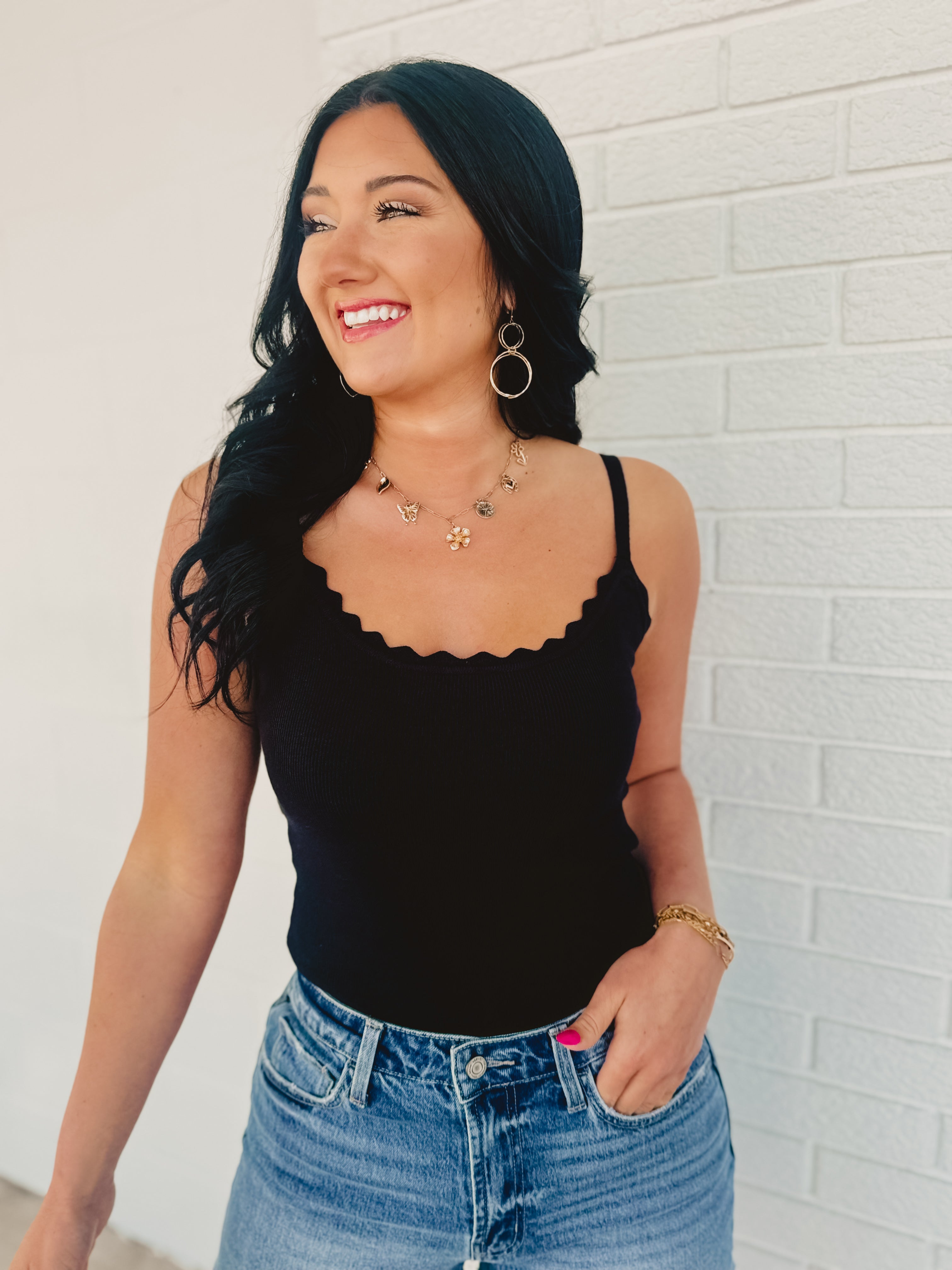 Scalloped Cami Top - Black