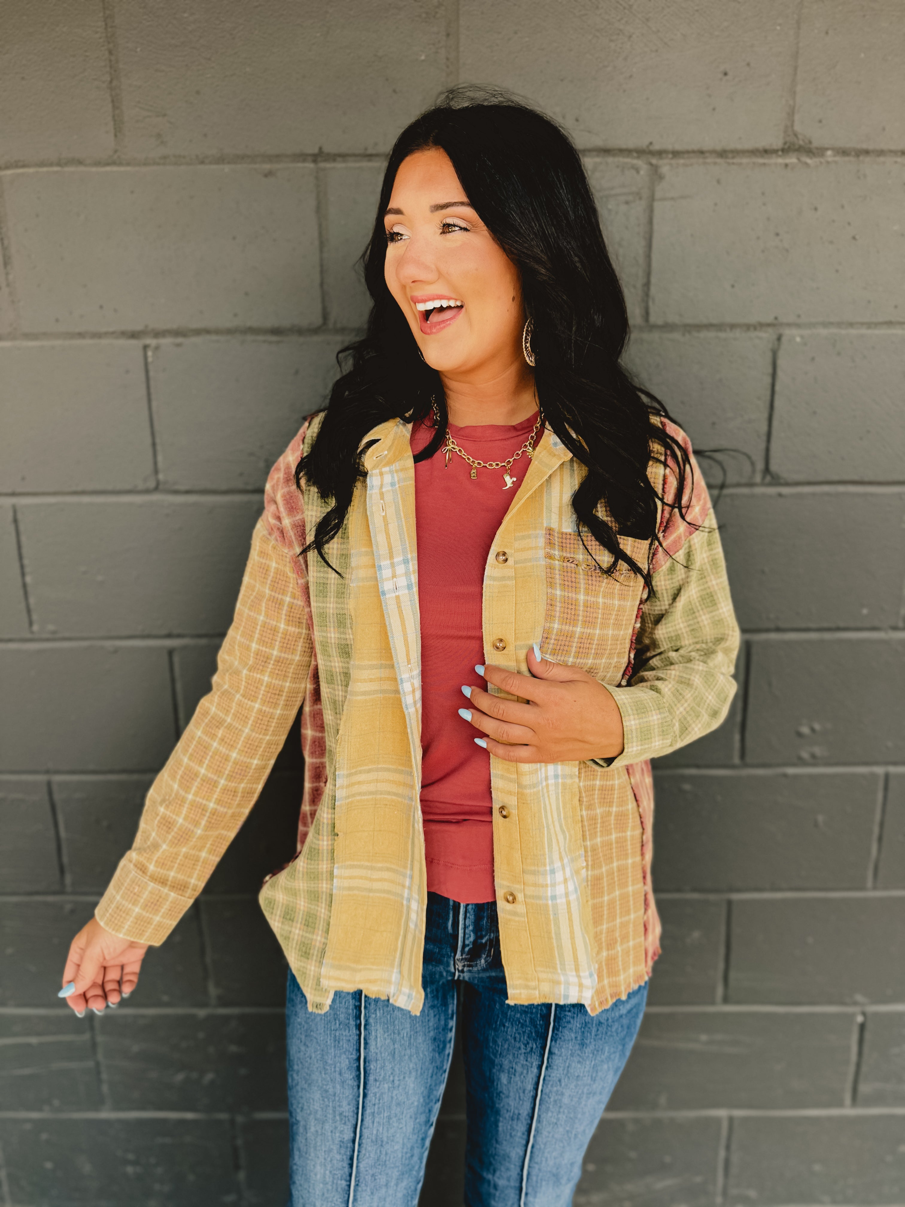 Mix Plaid Oversized Flannel - Mustard Multi