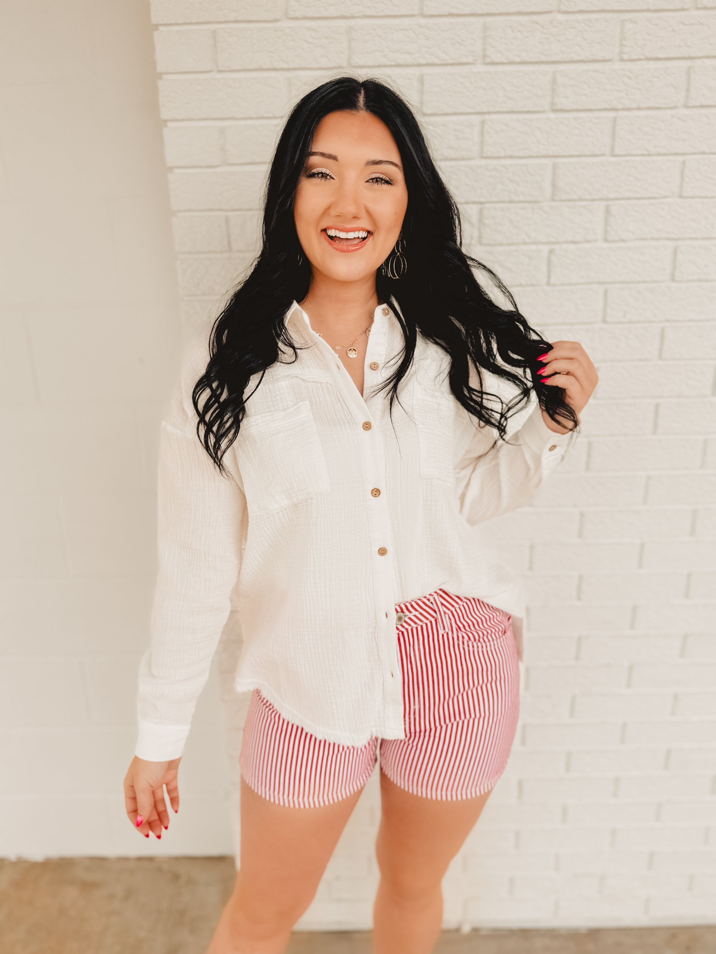 Washed Gauze Button Down Shirt - White