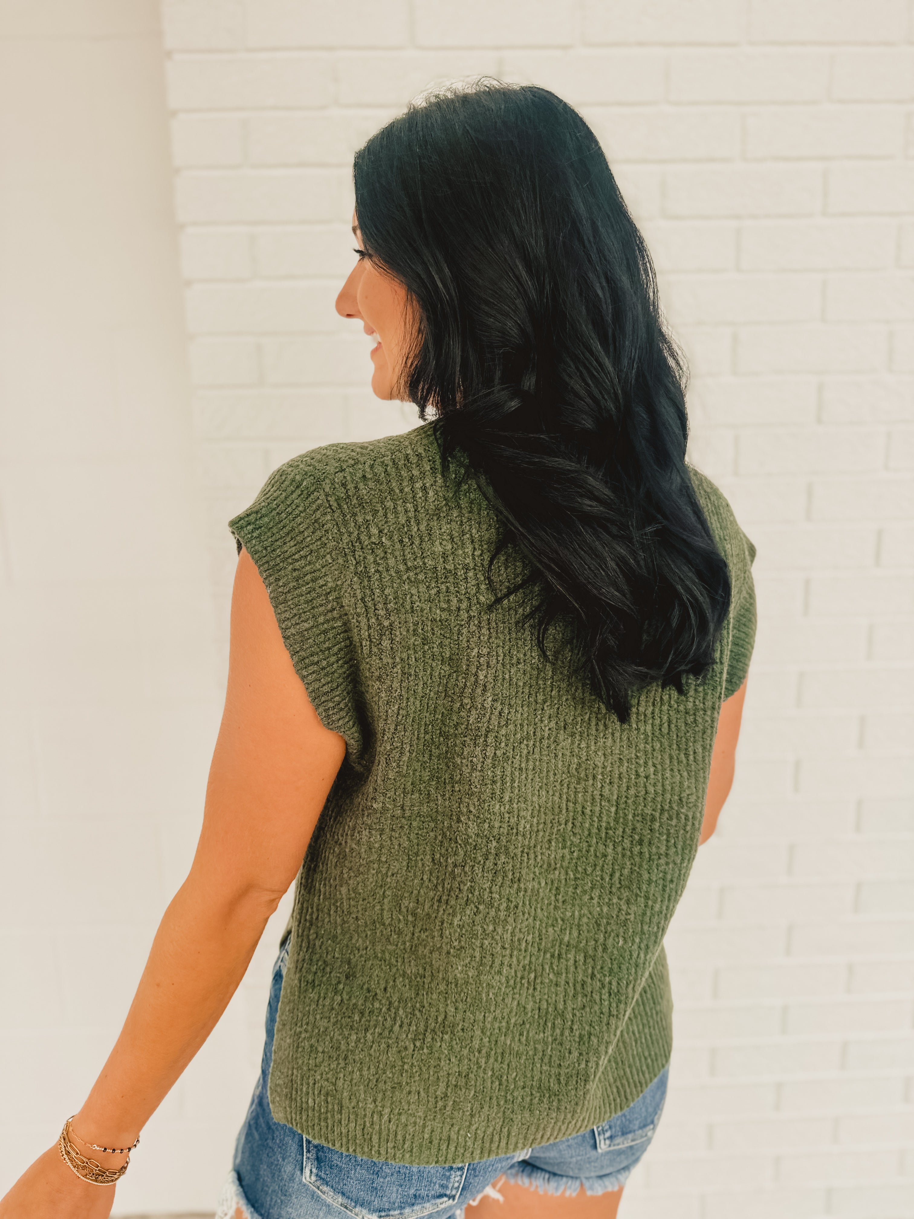 Oversized Side Slit Sweater Vest - Dark Olive