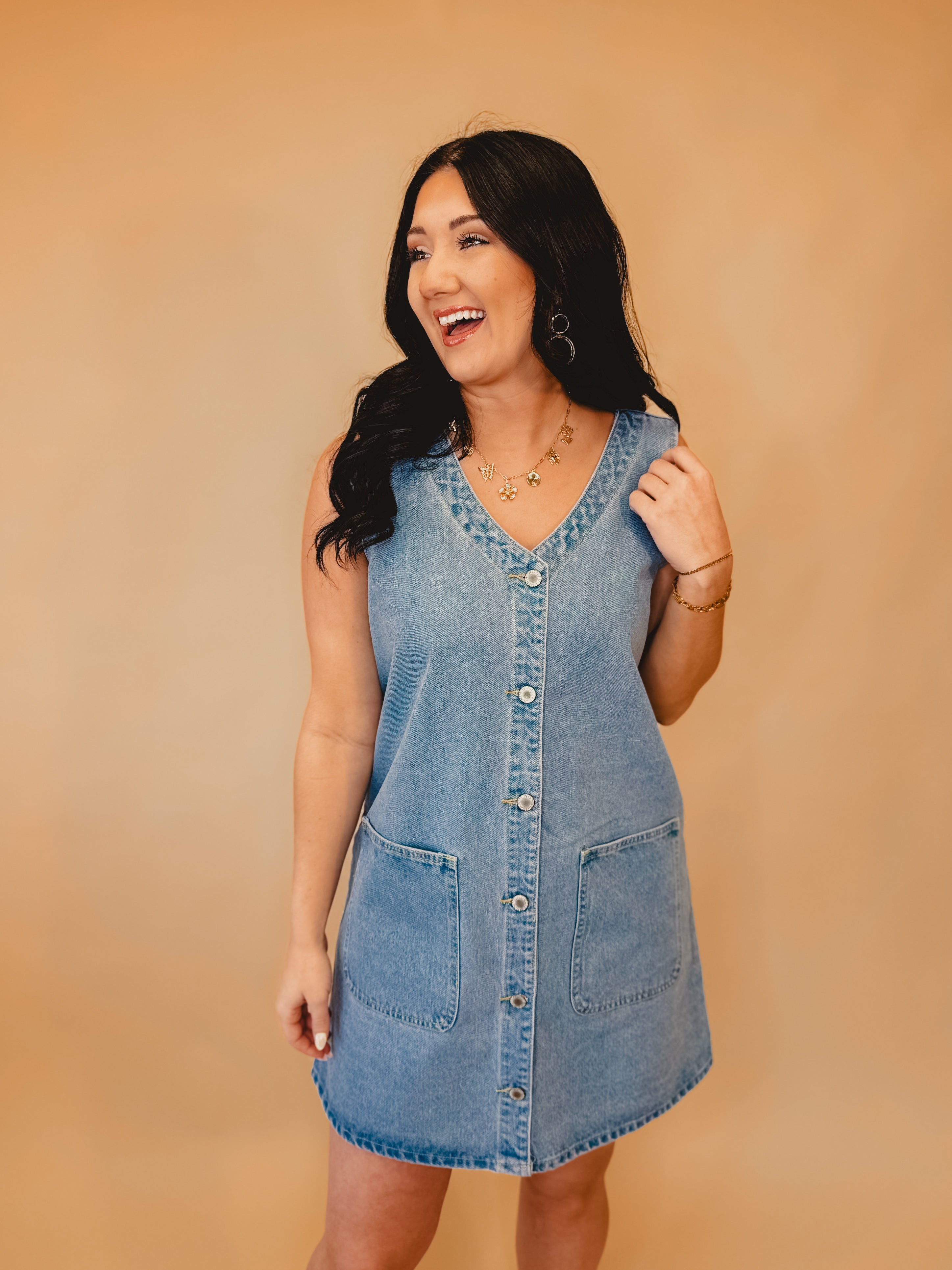 Button-Up Denim Mini Dress
