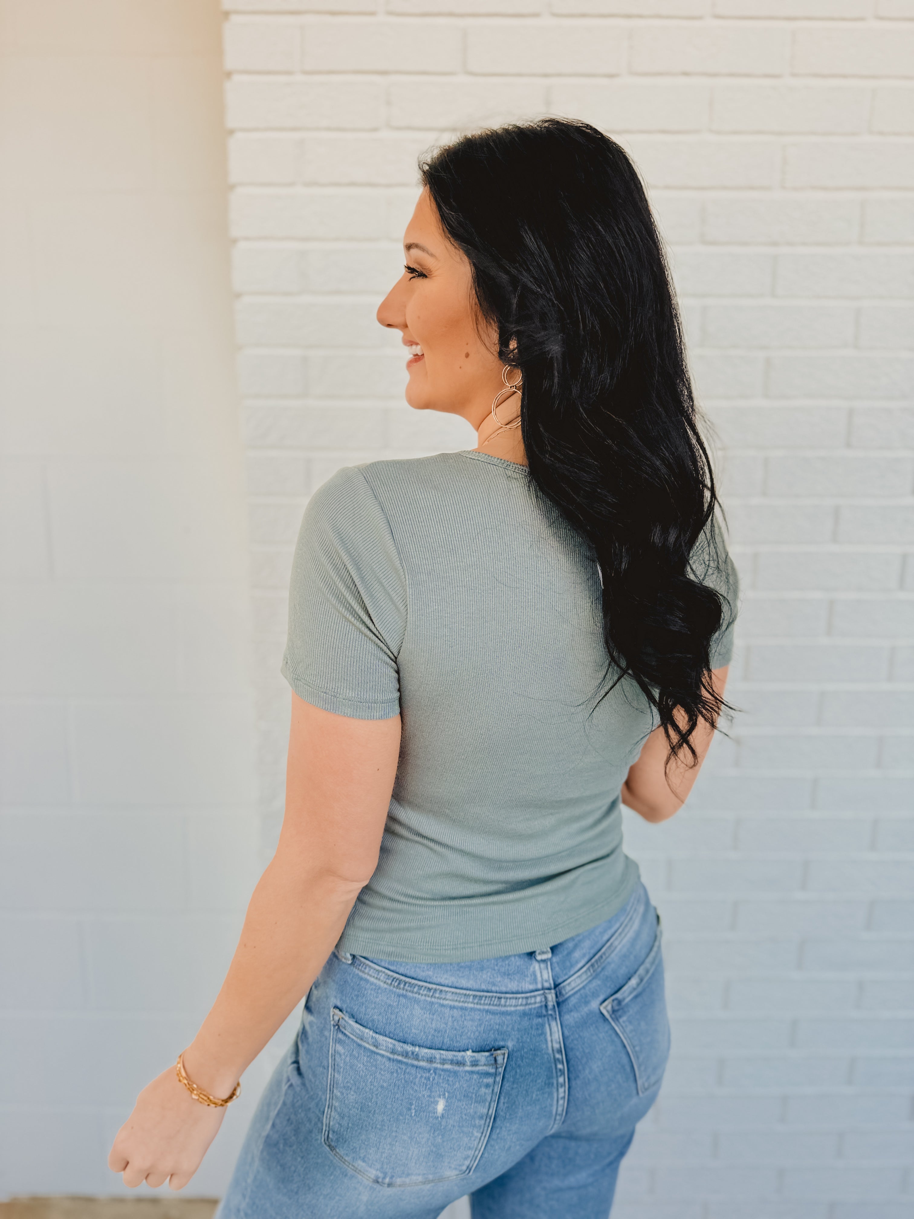 Ribbed Padded Knit Top - Teal Green