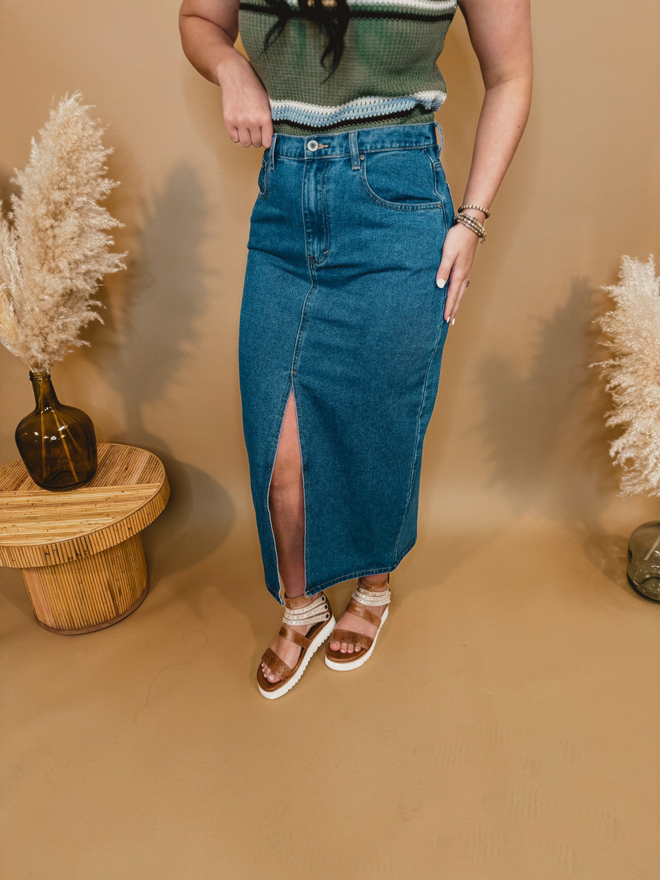 Today's The Day Denim Midi Skirt - Dark