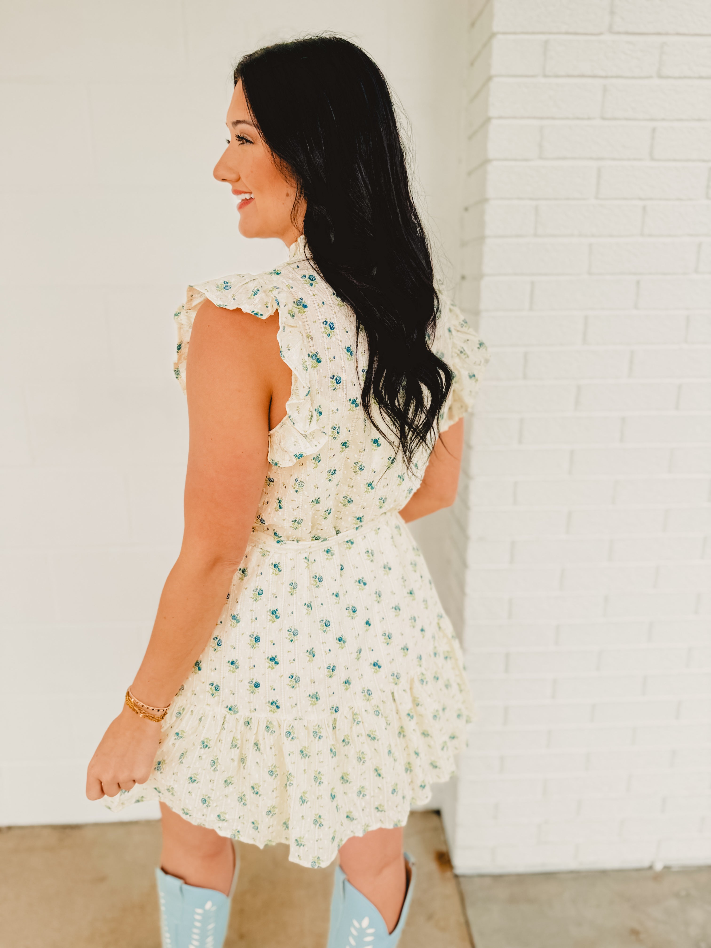 Layered Ruffle Sleeve Dress - Ivory Multi