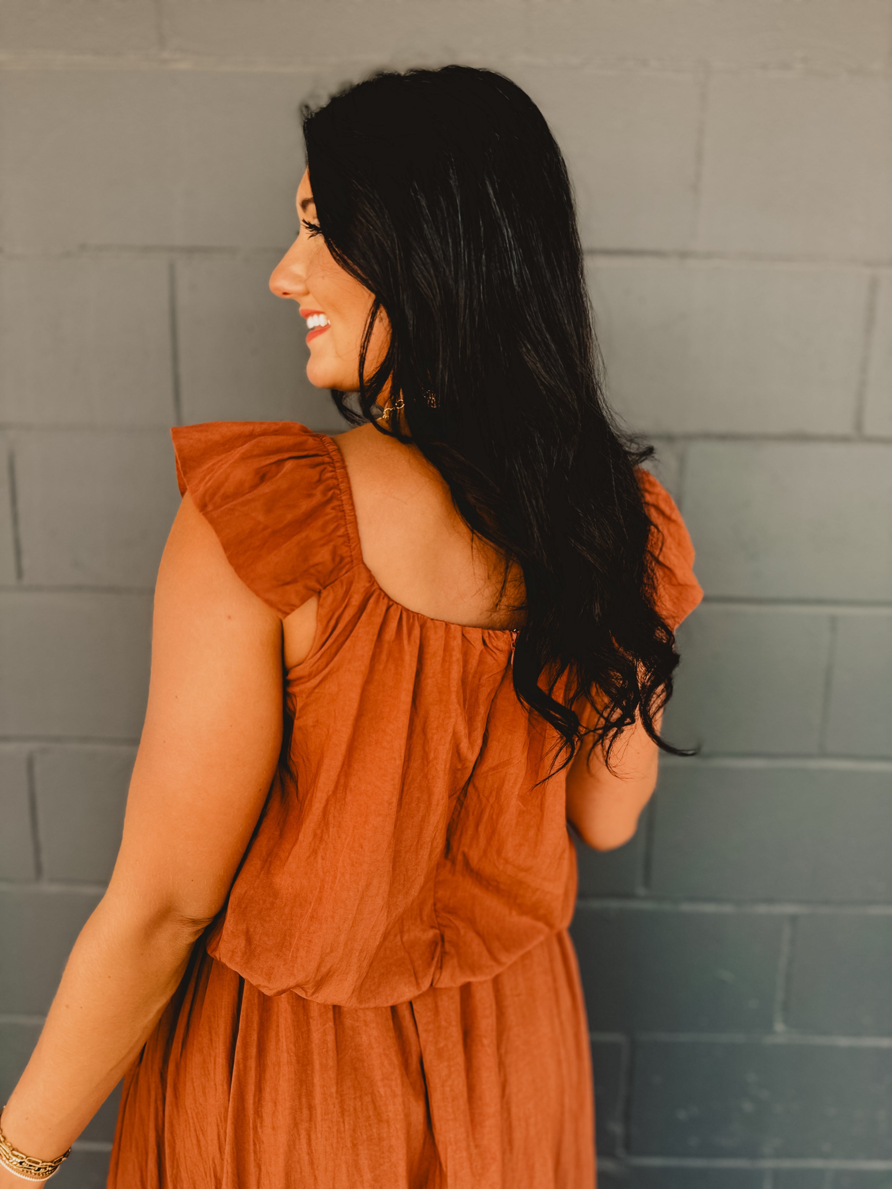 Two Piece Bubble Top & Skirt Set - Rust