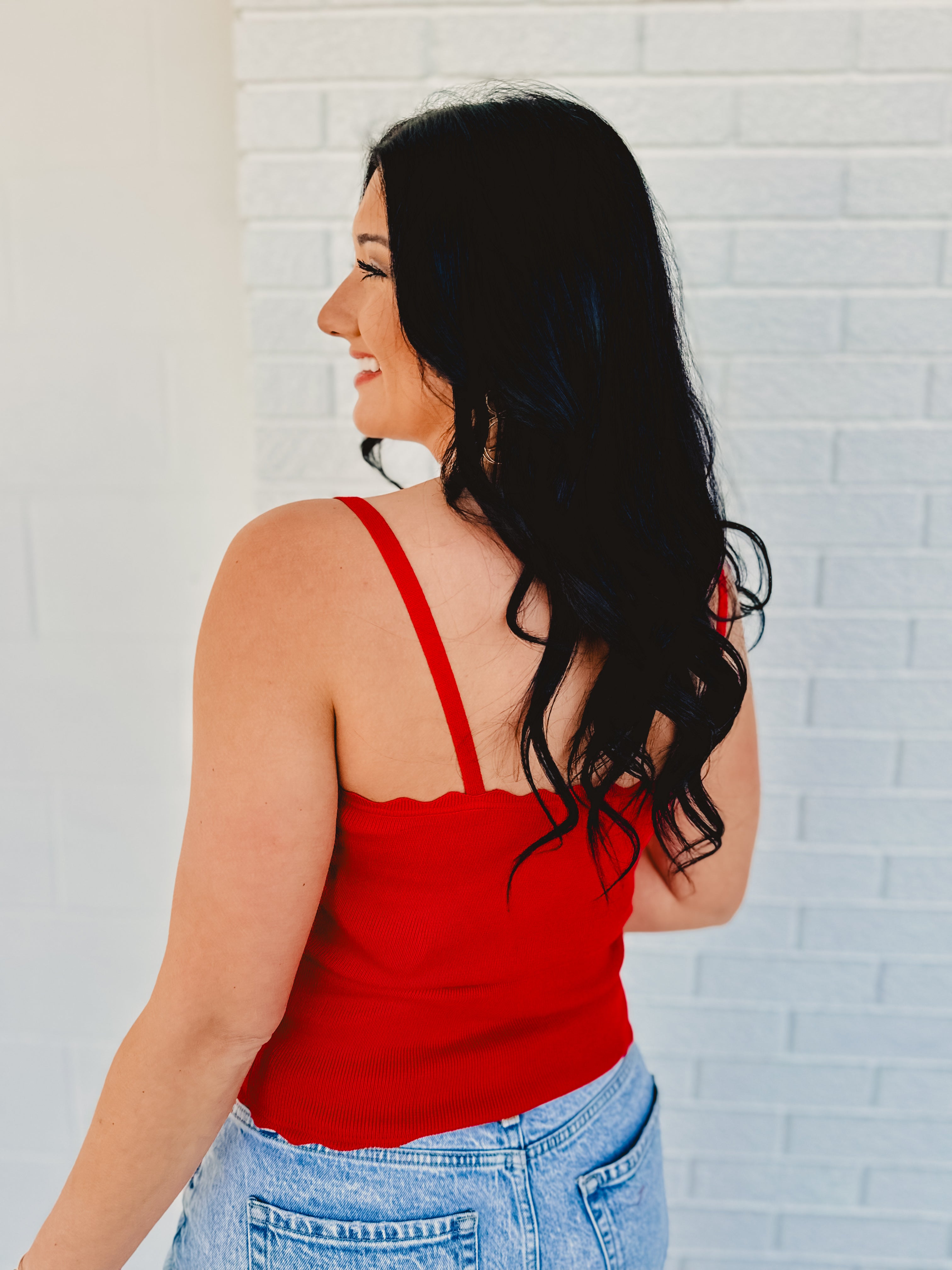 Scalloped Cami Top - Red