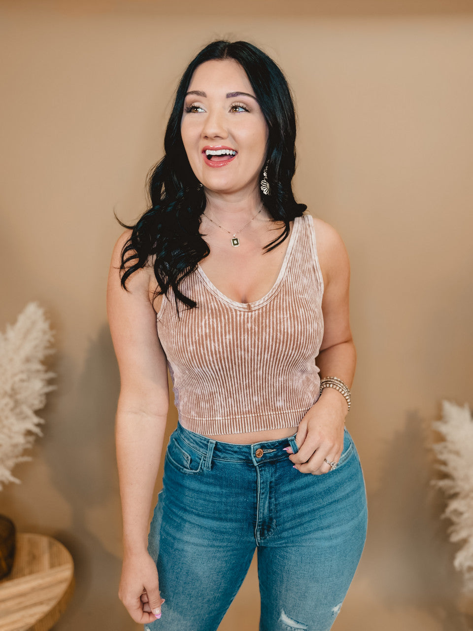 Coming Back V-Neck Cropped Tank - Deep Camel