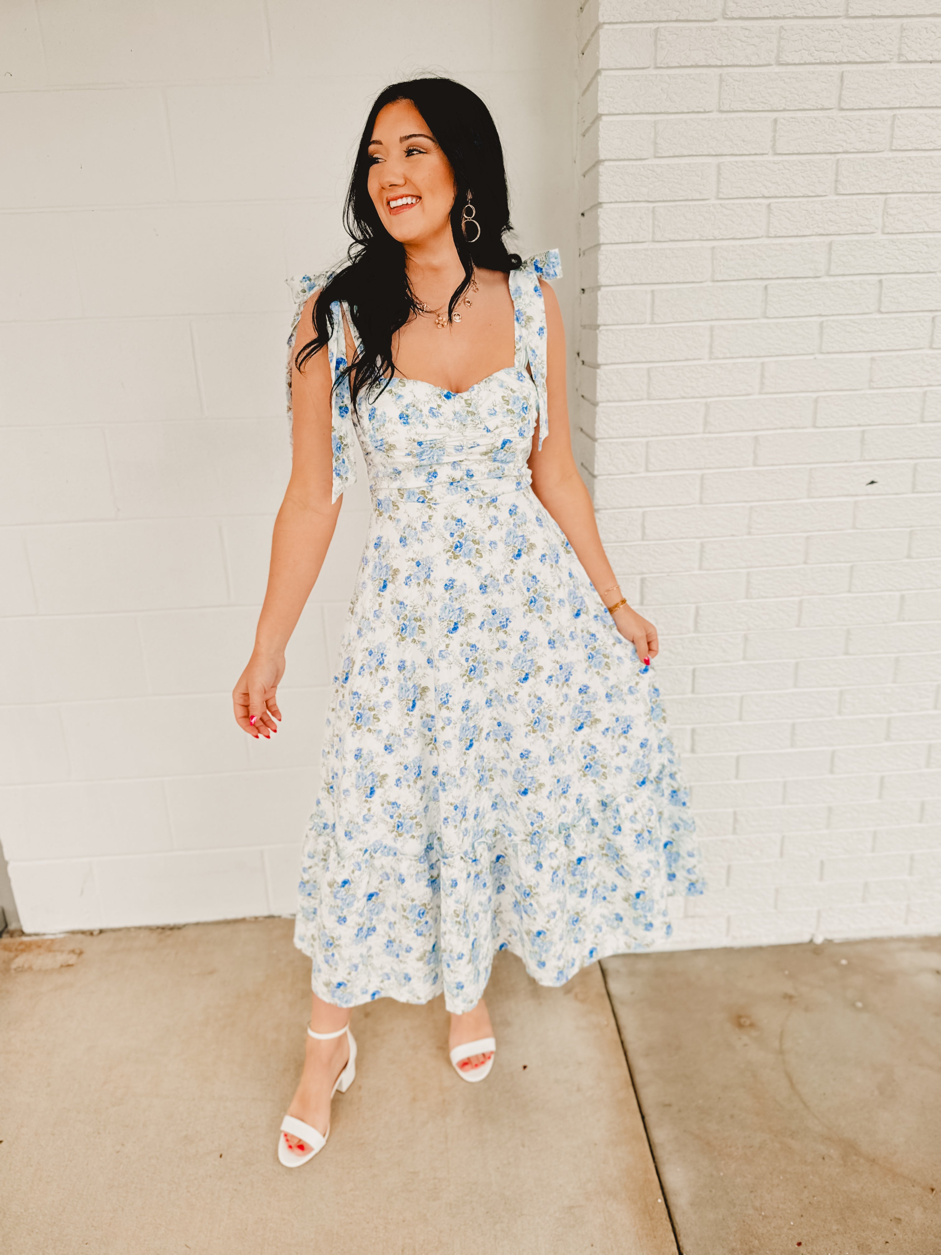 Floral Ruched Detail Maxi Dress - Blue Multi