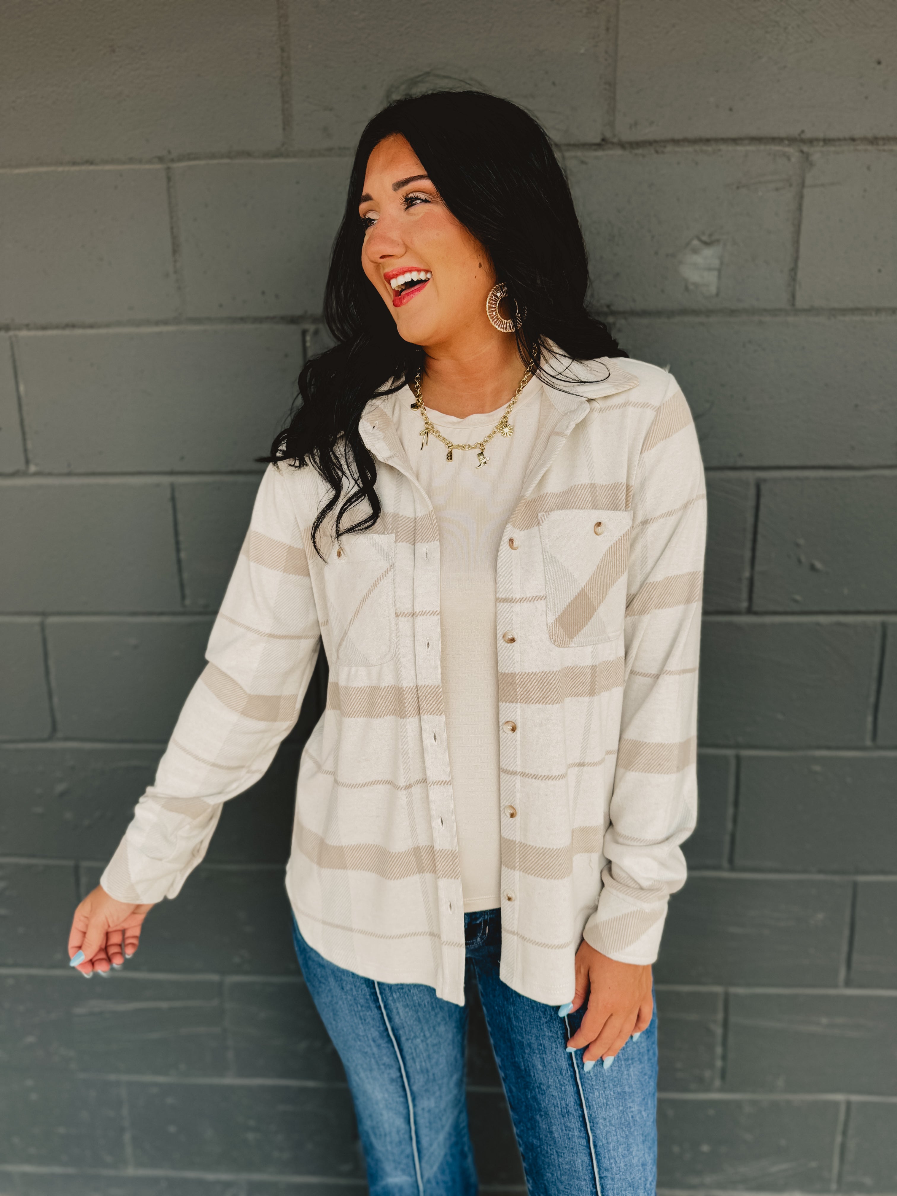 Plaid Button Up Flannel - Tan Multi