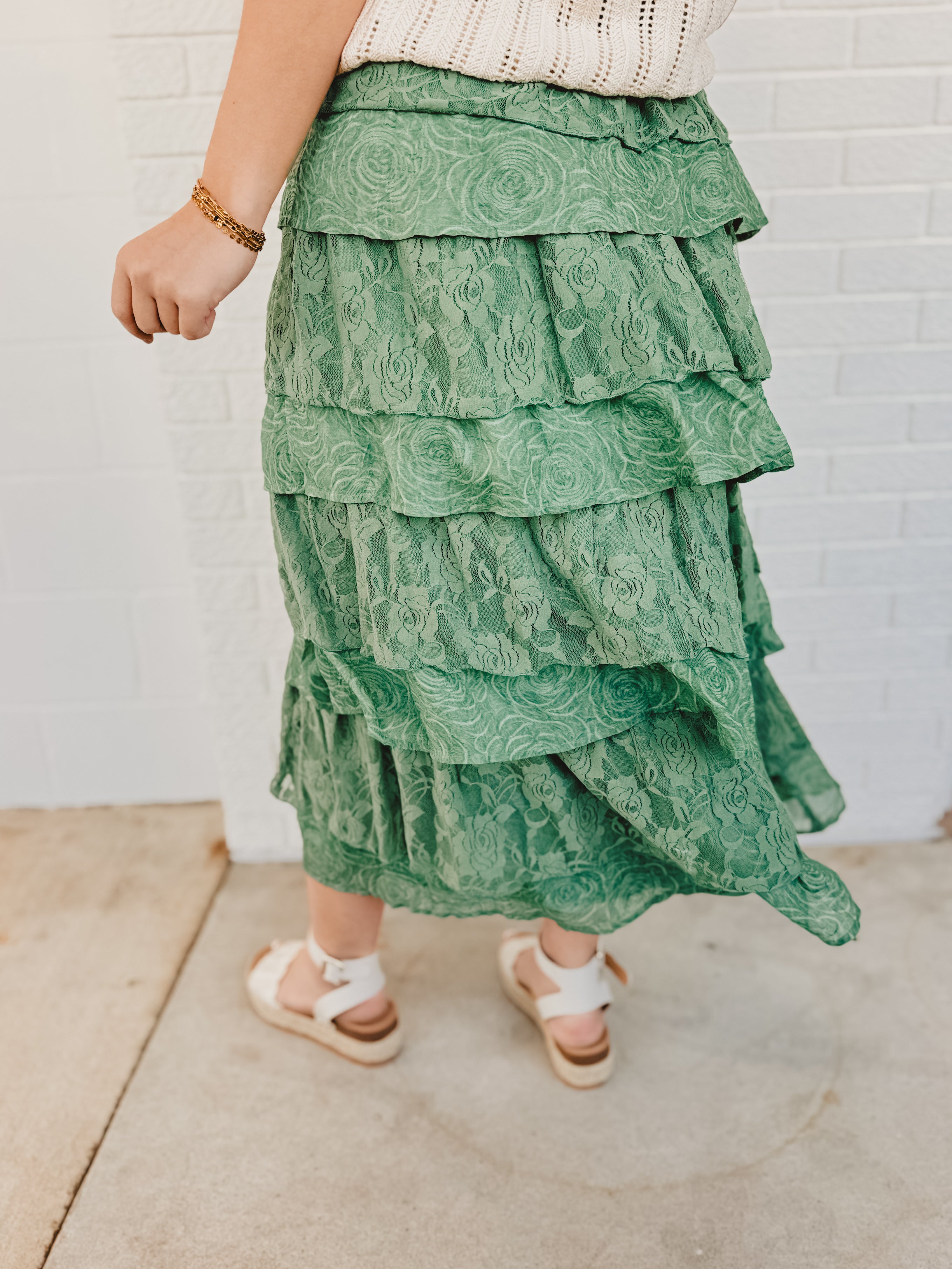 Lace Ruffle Tiered Maxi Skirt - Eucalyptus