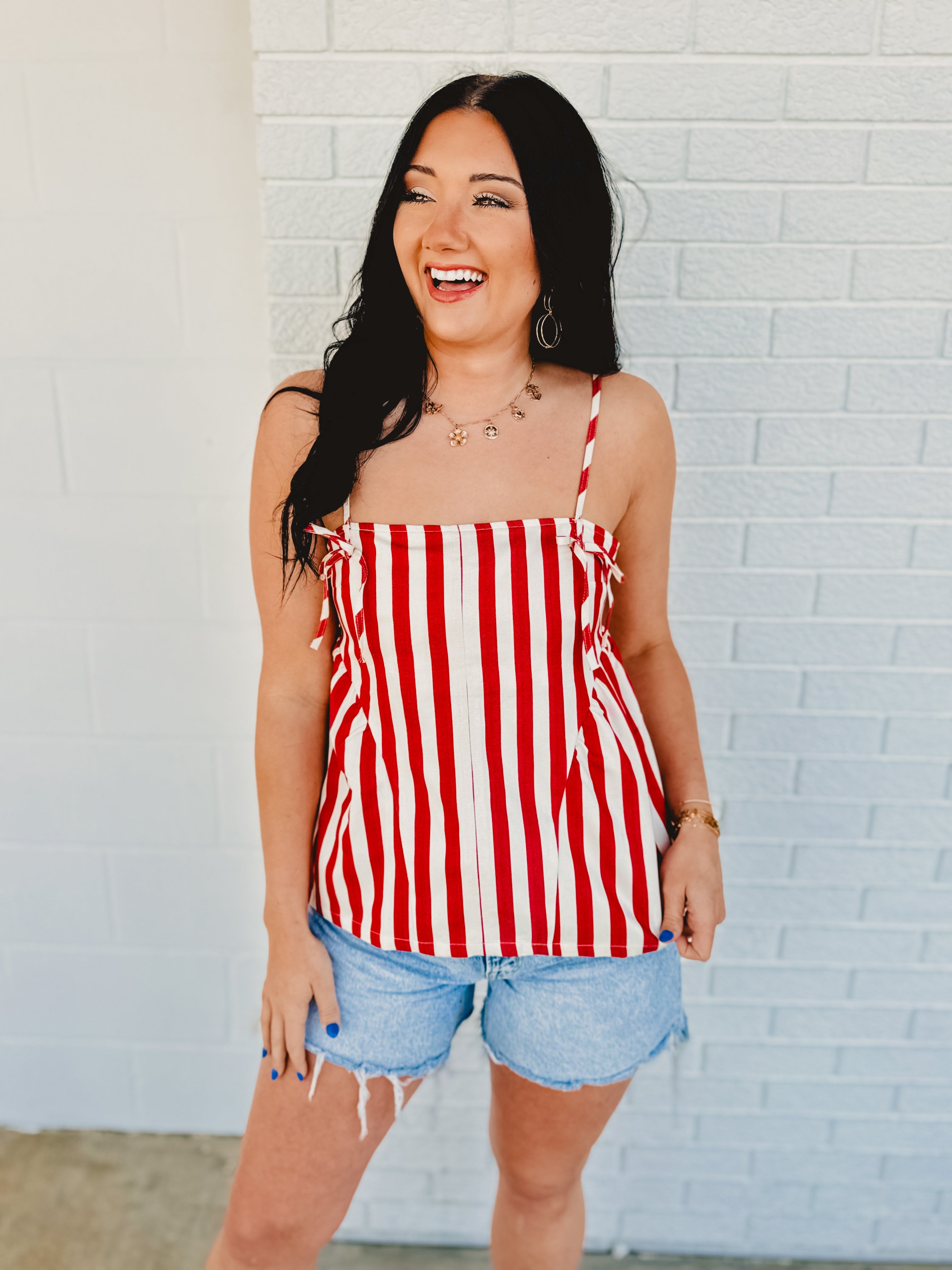 Striped Side Detail Tank - Red/ Ivory