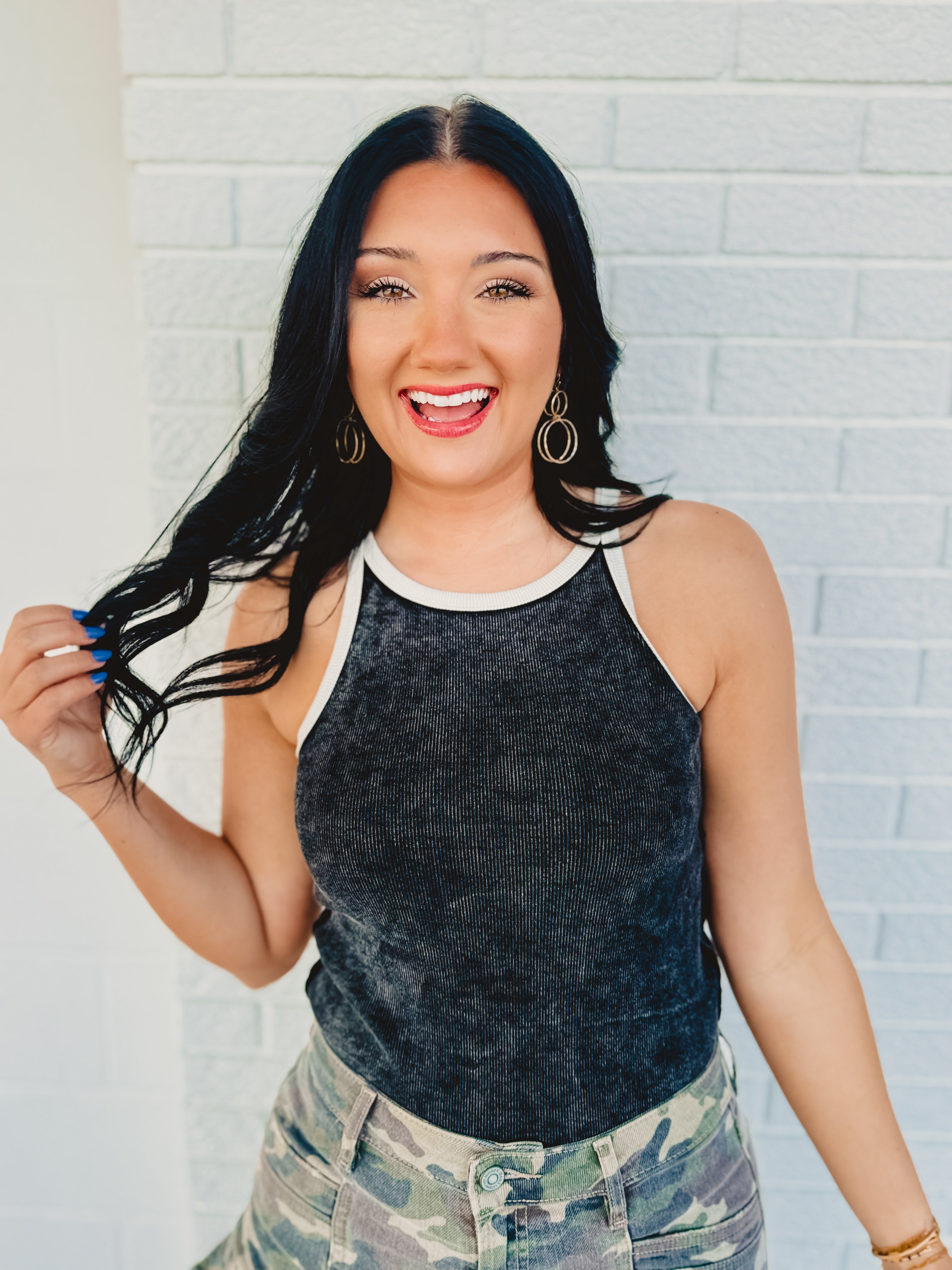 Snow Washed Ribbed Tank - Black