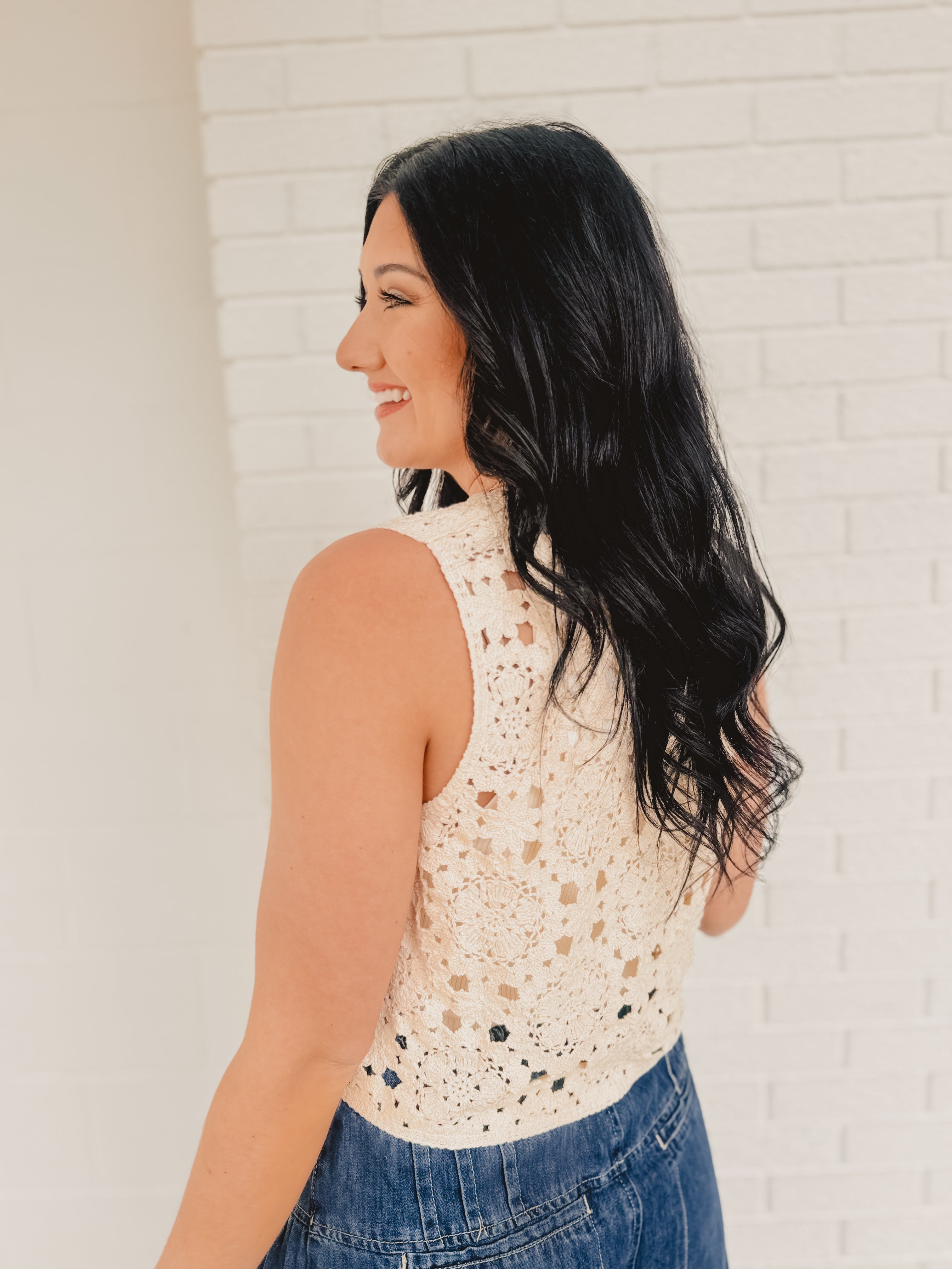 Crochet Knit Vest - Natural