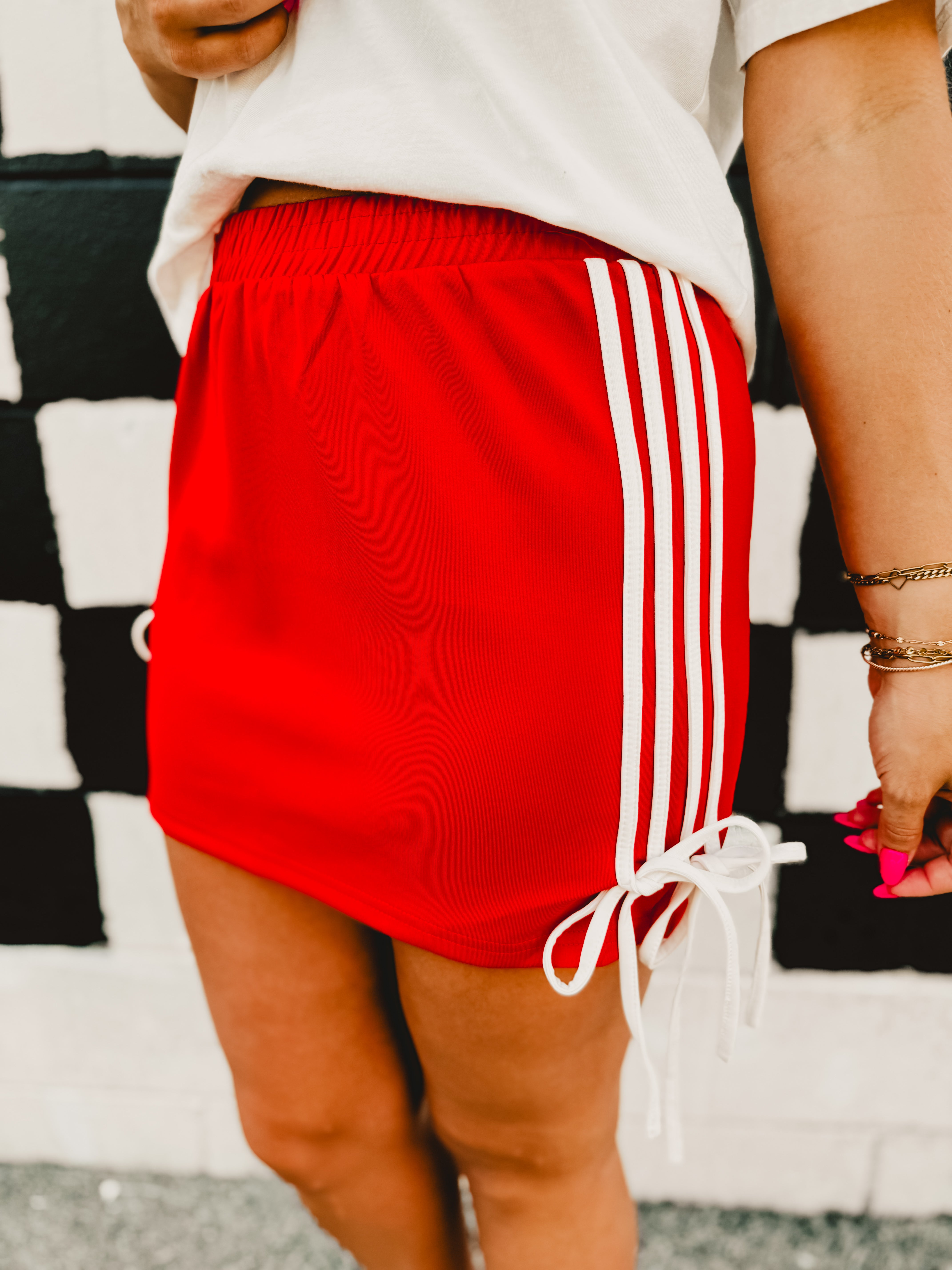 Bow Detail Track Mini Skirt - Red