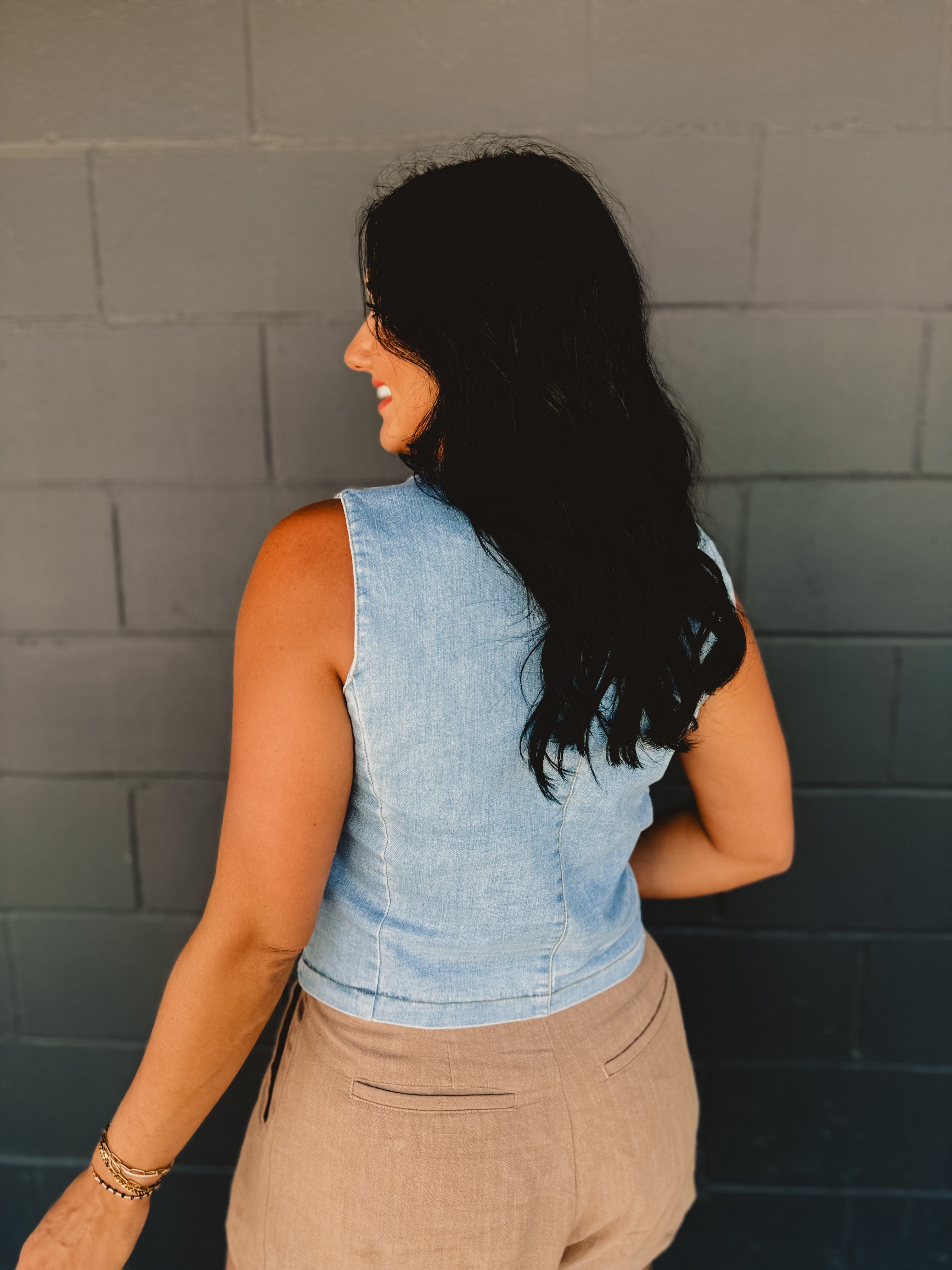 Denim Button Down Vest - Light Denim