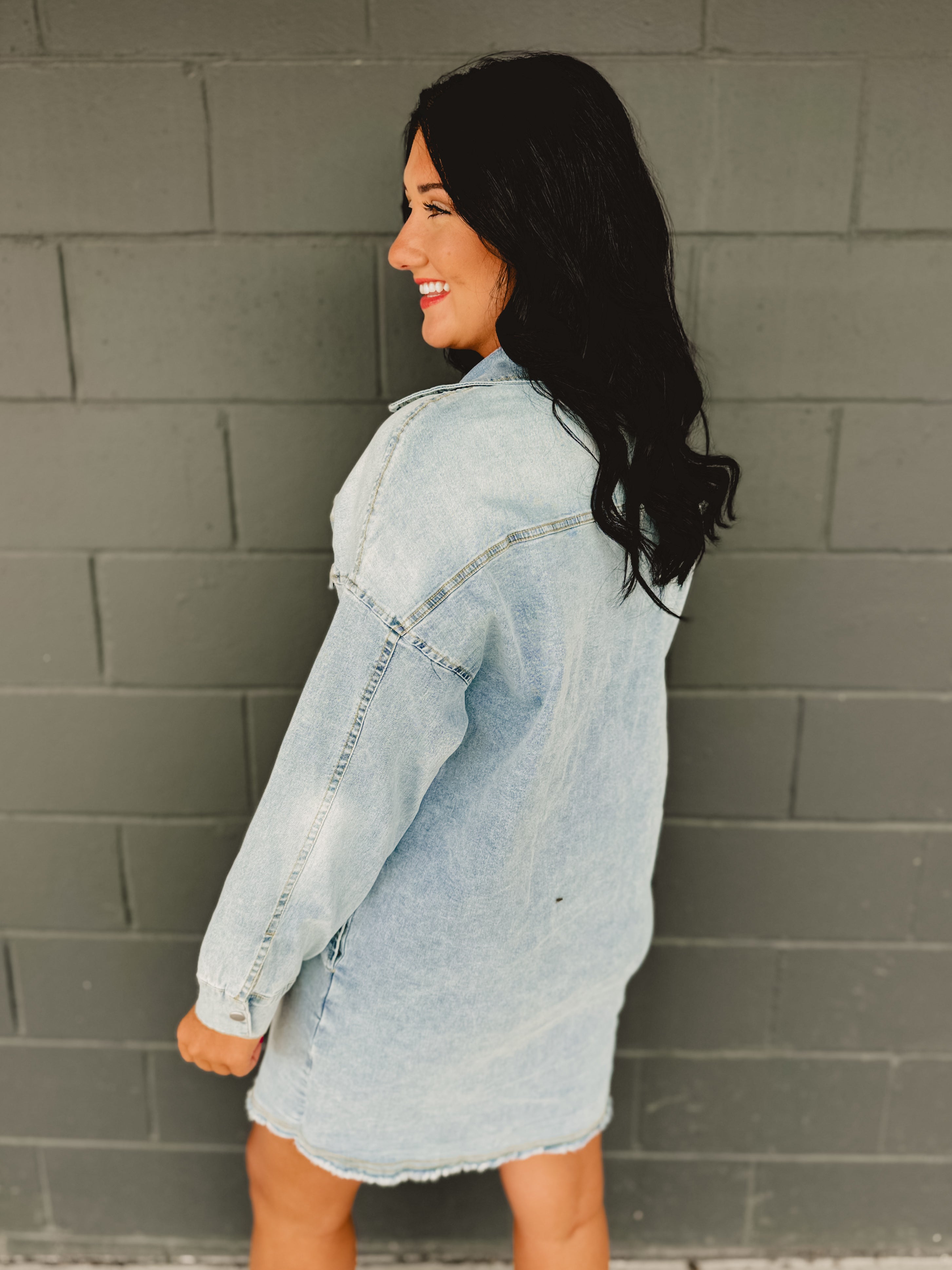 Light Denim Button Down Long Sleeve Dress