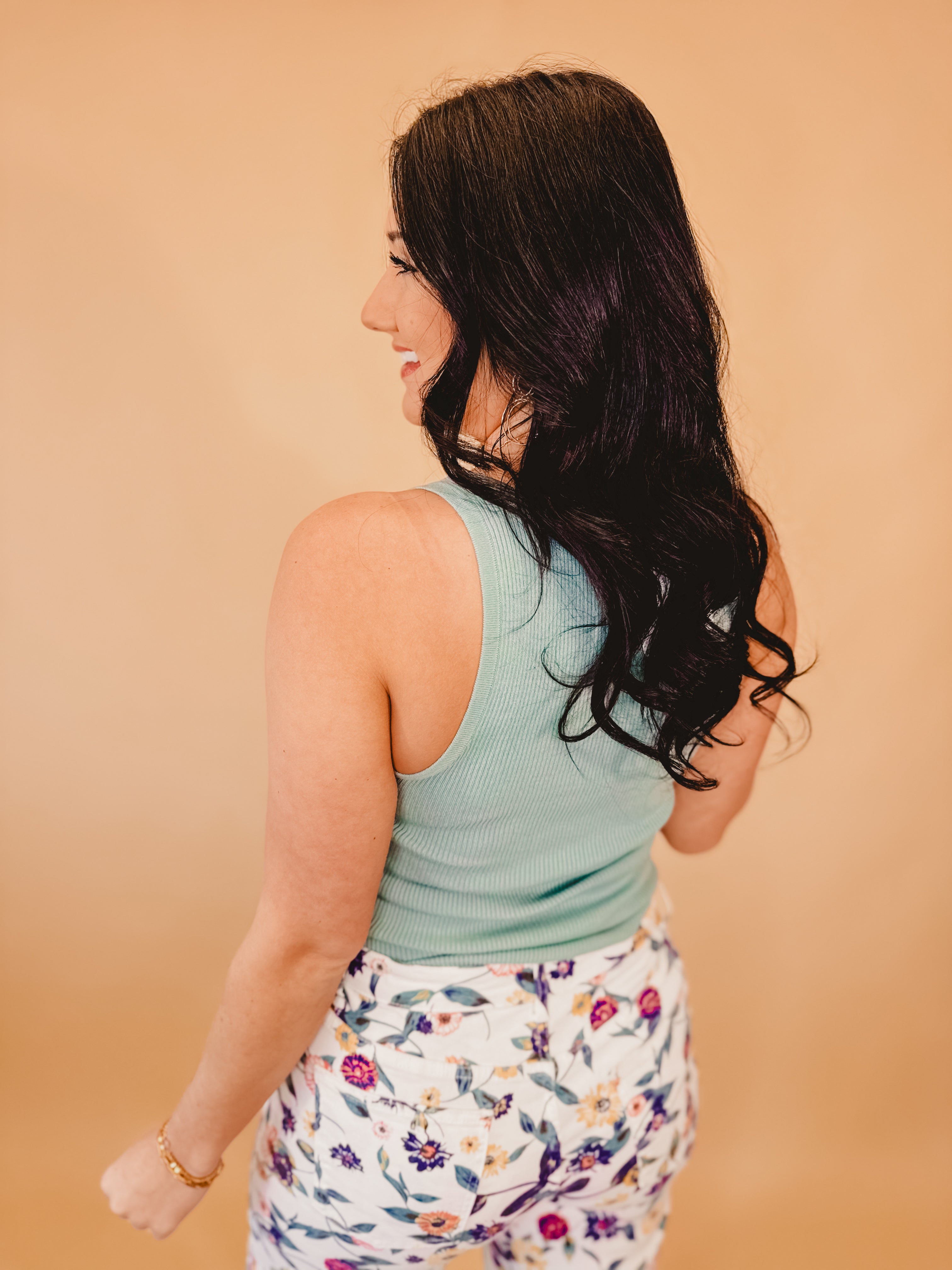 Ribbed Scoop Neck Knit Tank - Seafoam