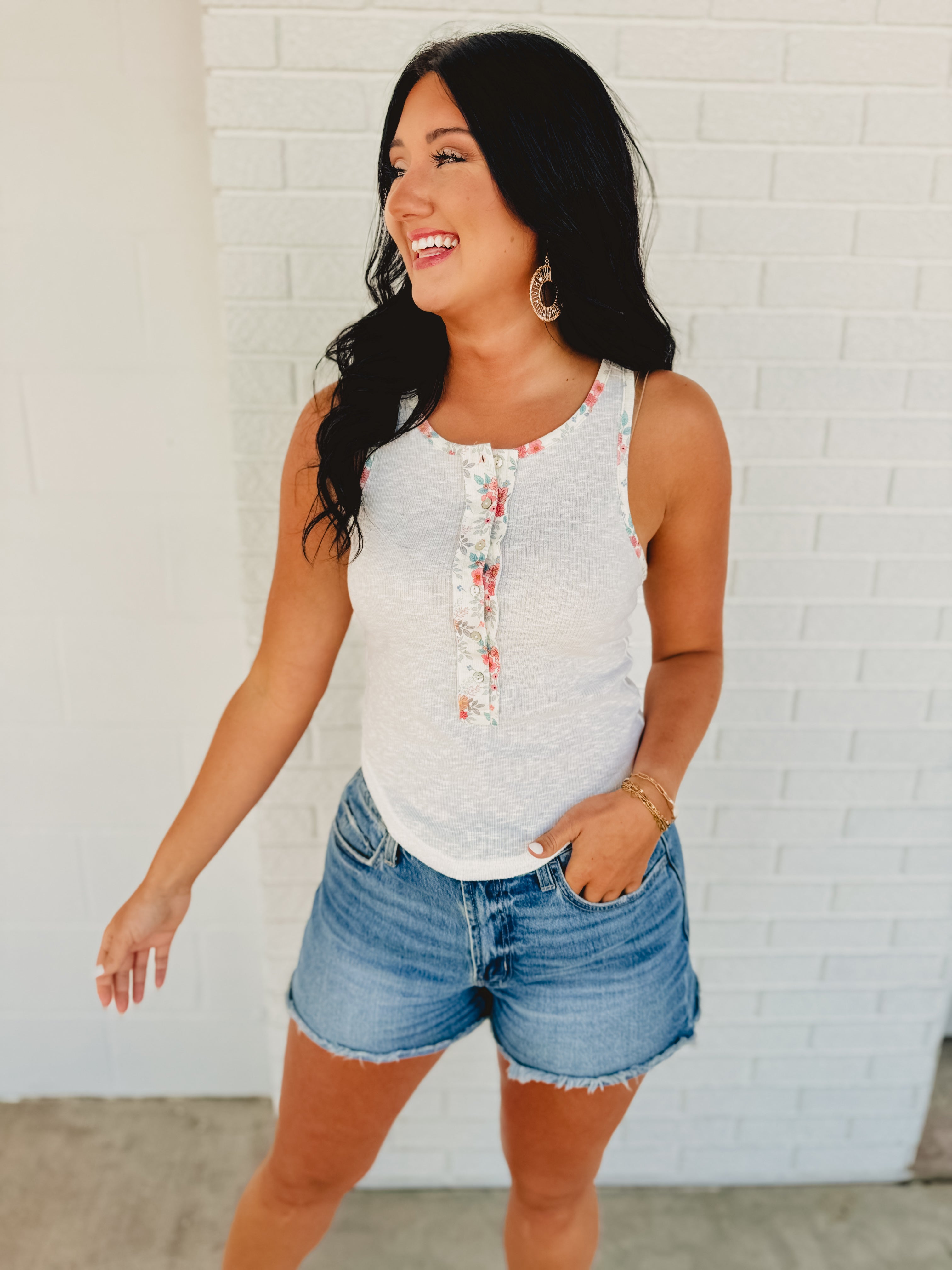 POL Contrast Ribbed Tank Top - Ivory