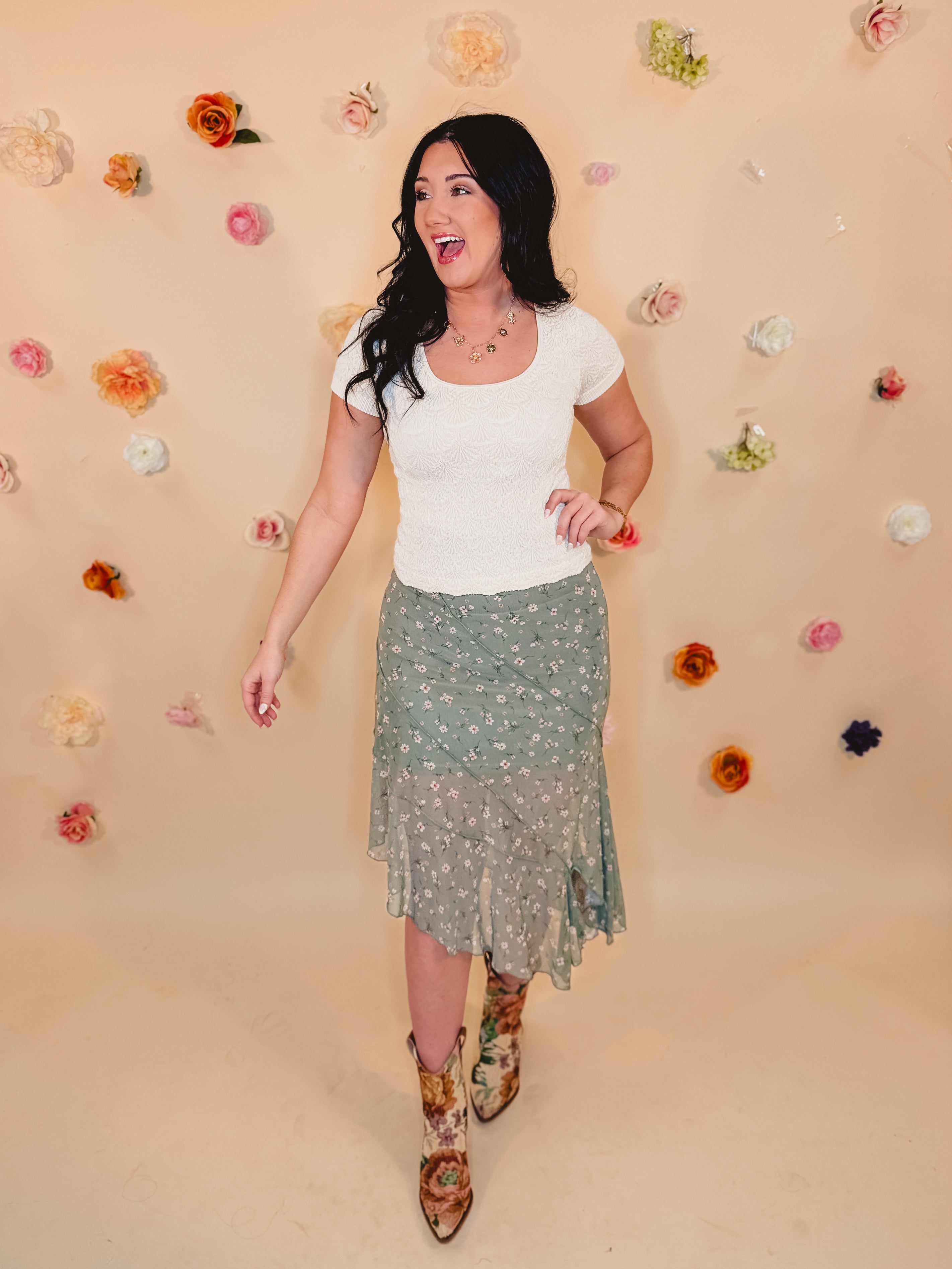 Floral Maxi Skirt - Dusty Olive