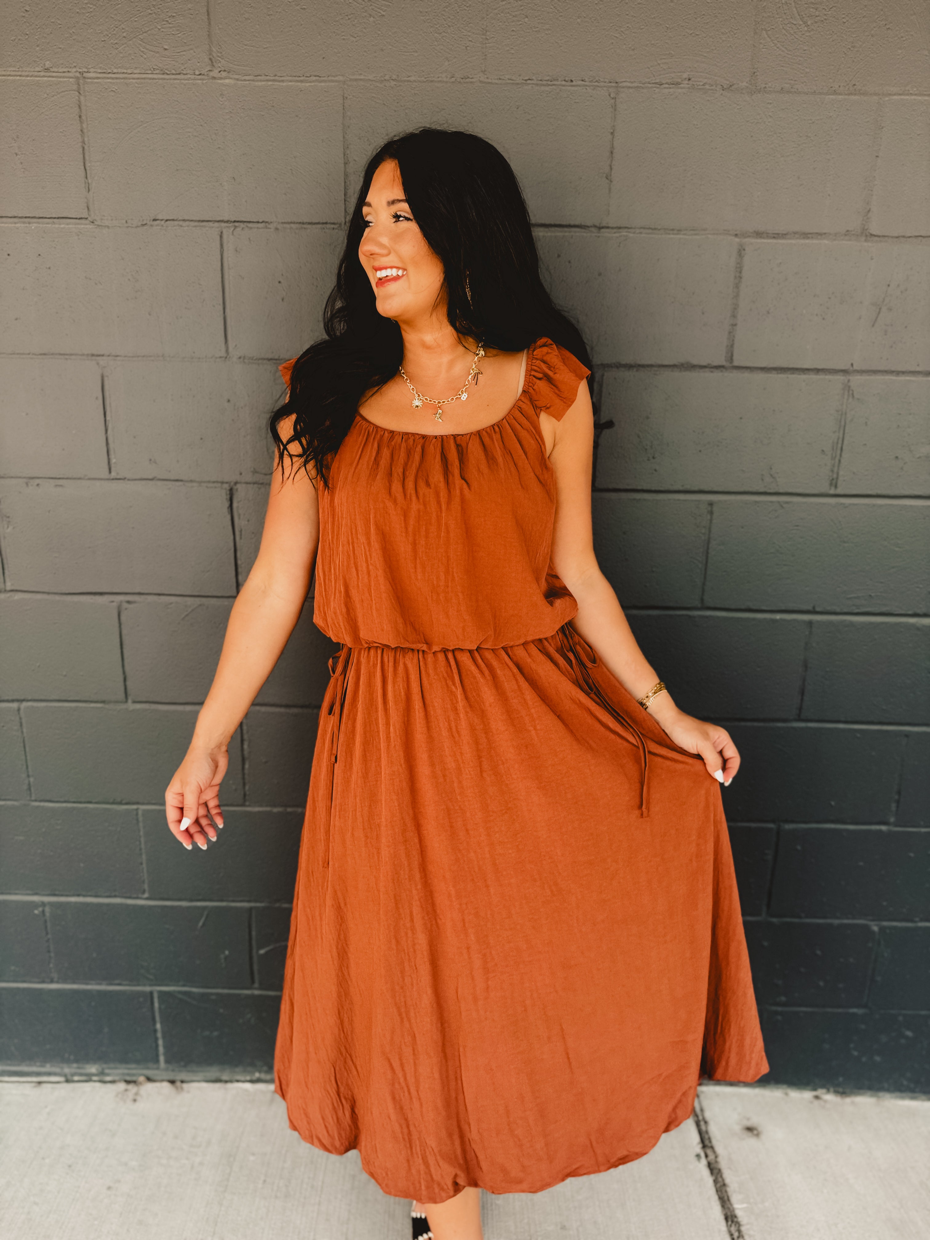 Two Piece Bubble Top & Skirt Set - Rust