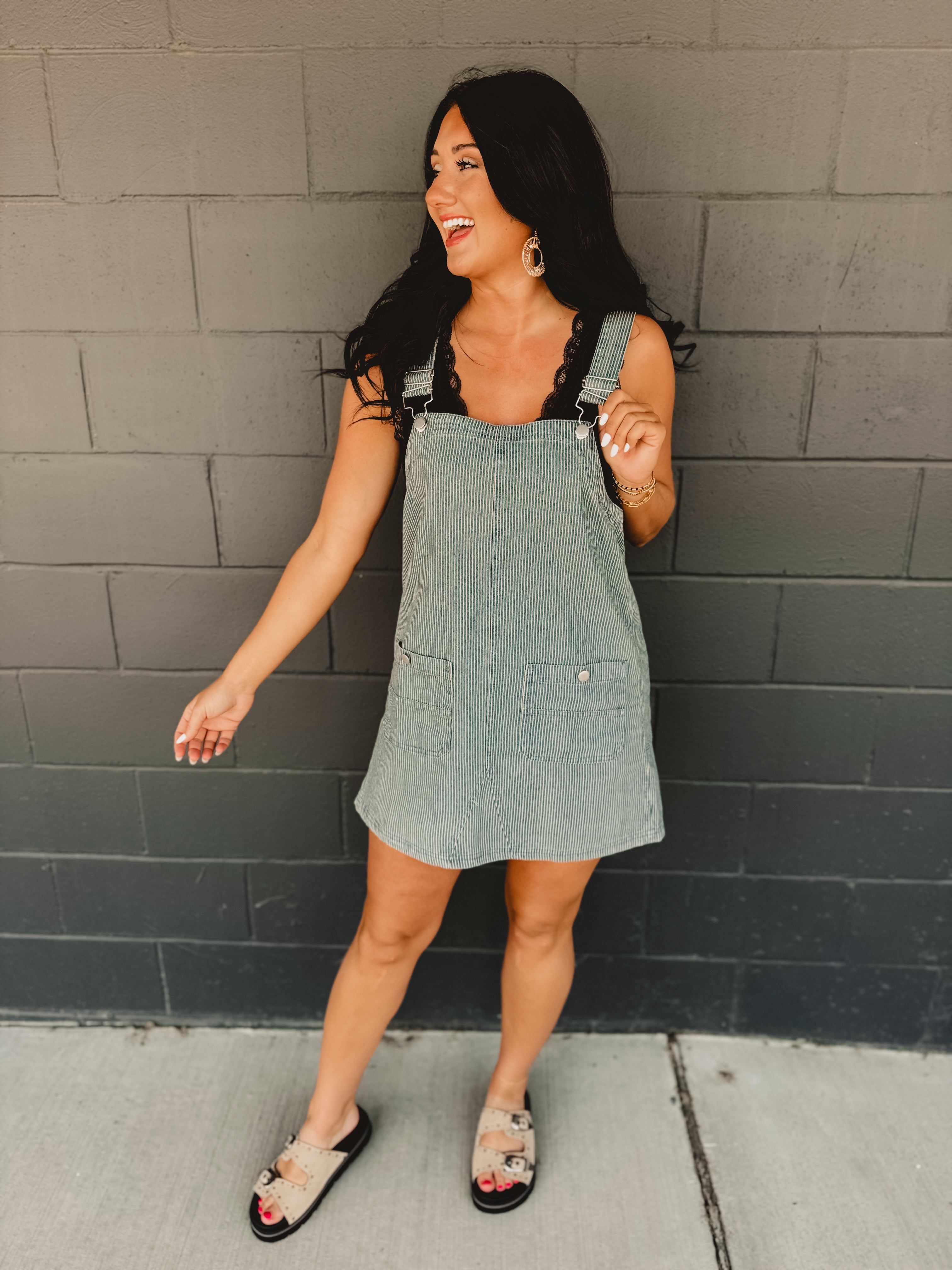 Striped Overall Mini Dress - Denim
