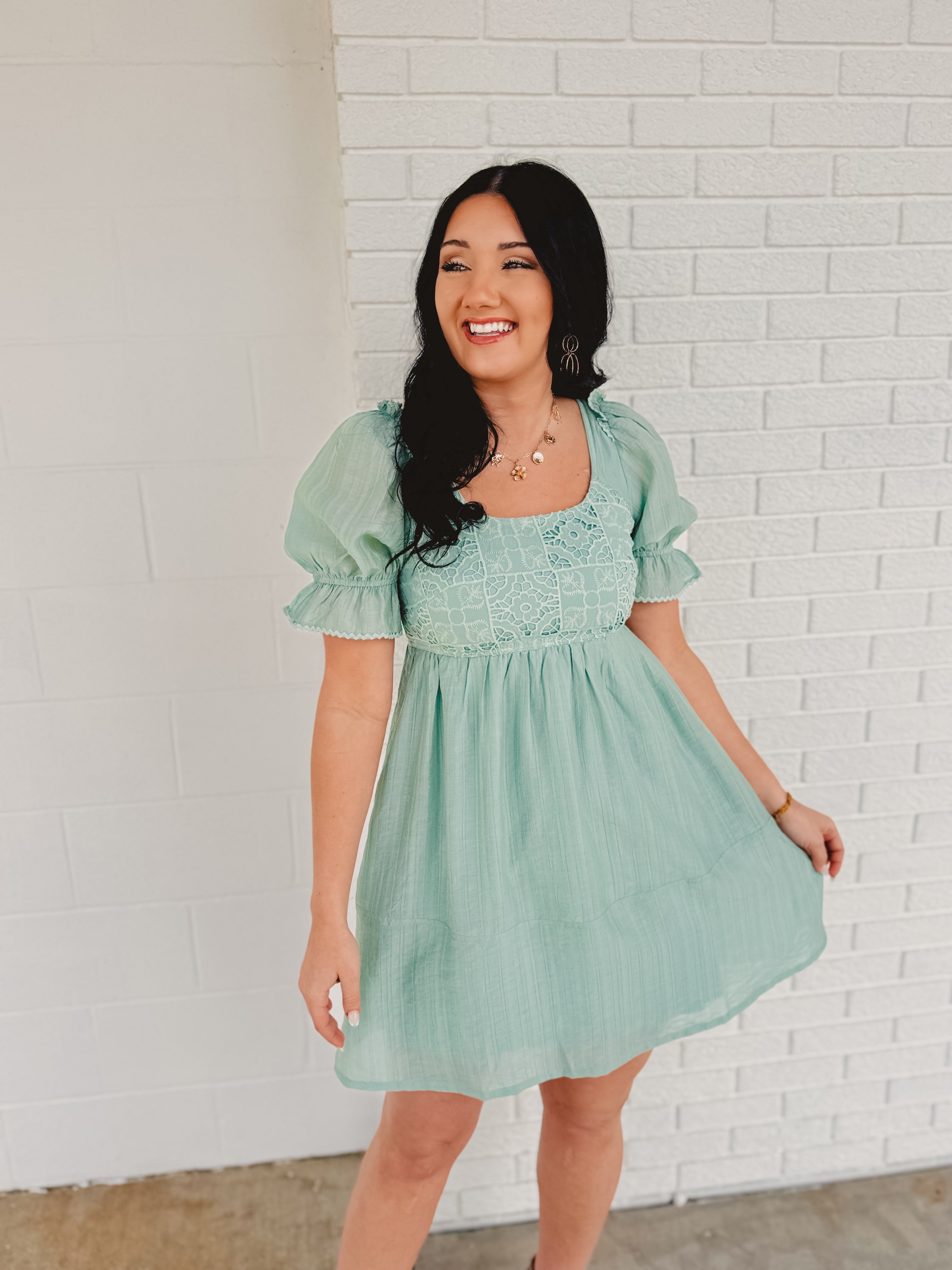 Romantic Lace Babydoll Dress - Aqua Mint