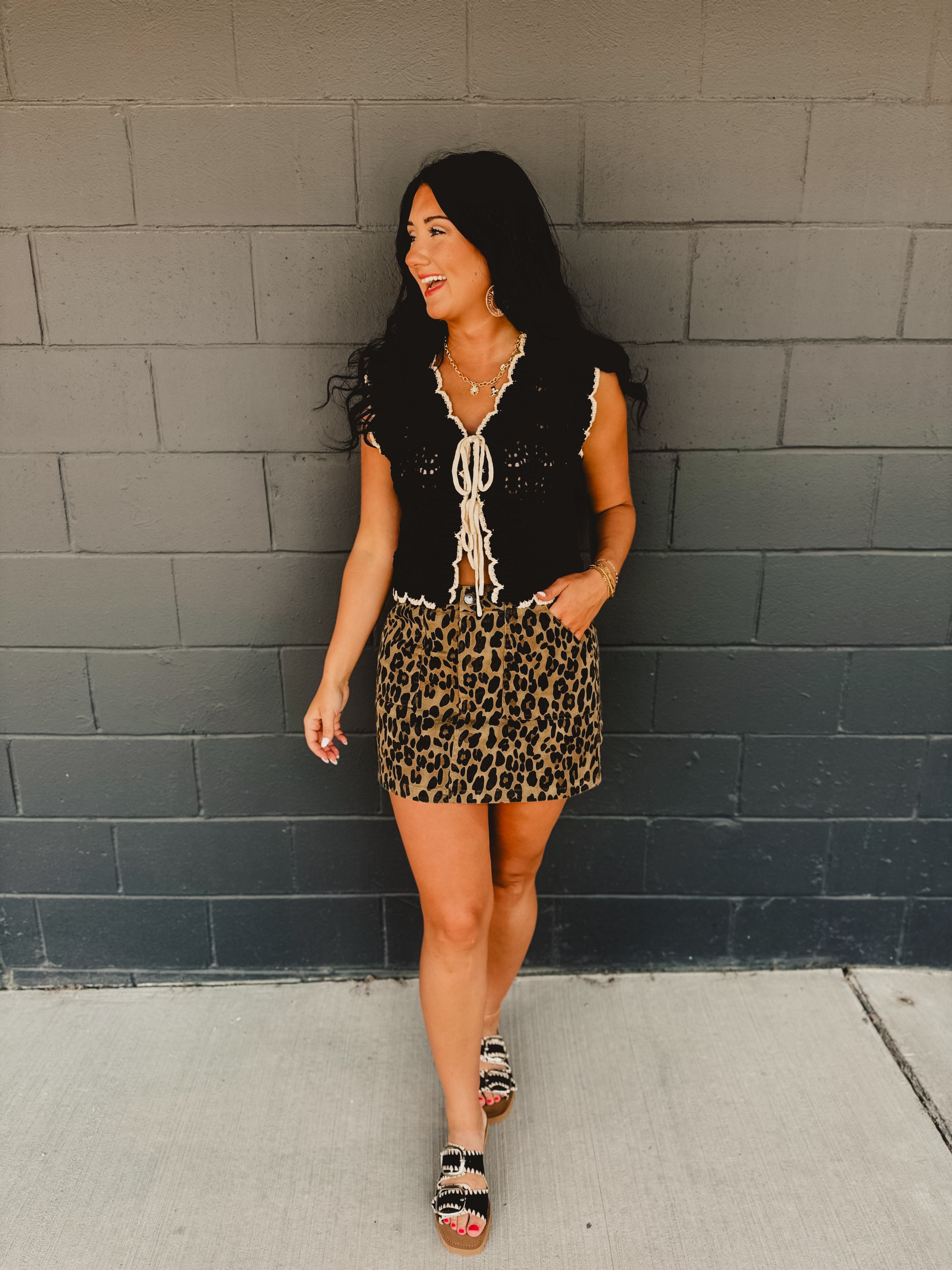 Leopard Cargo Mini Skirt - Camel