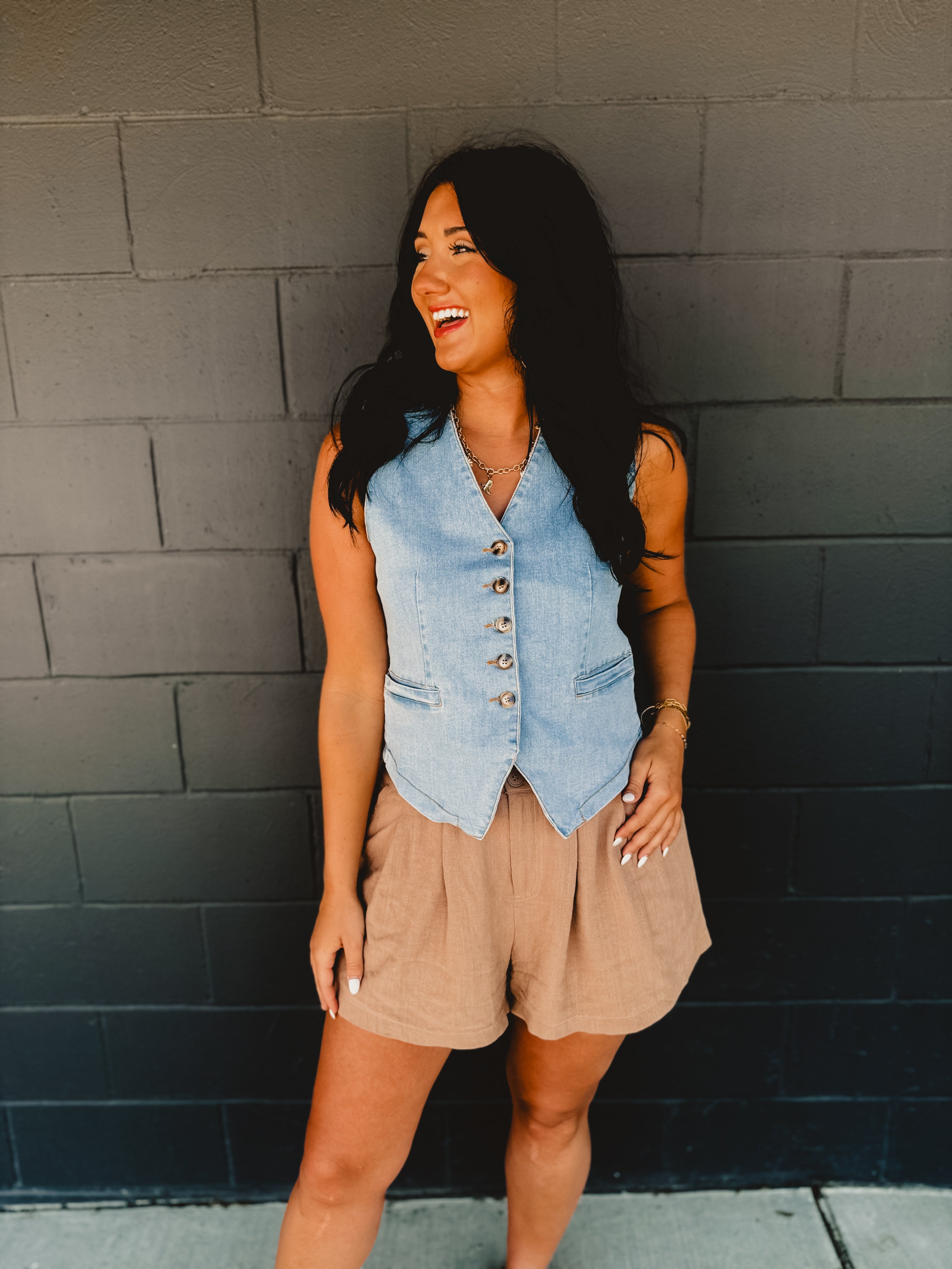Denim Button Down Vest - Light Denim