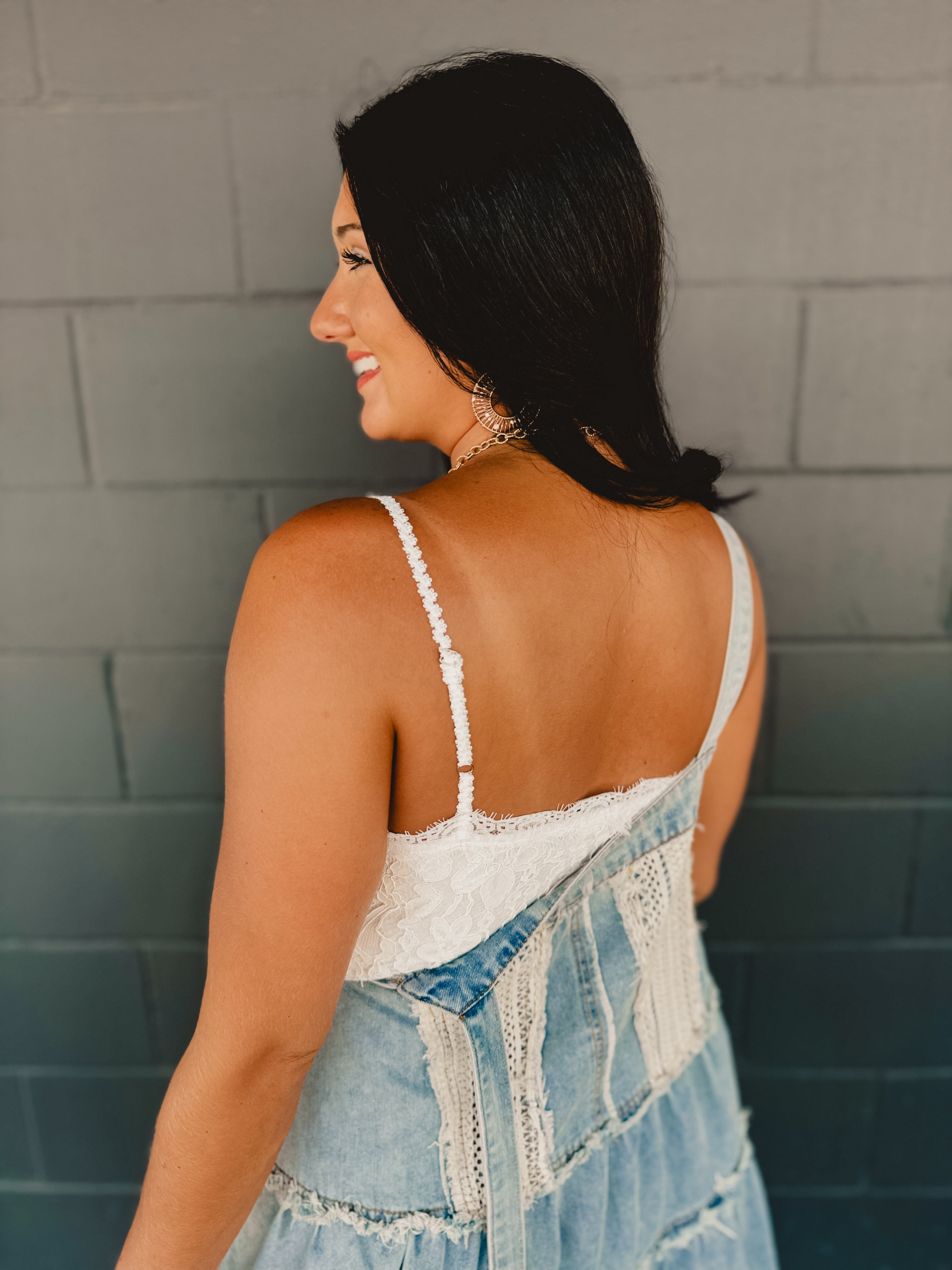 POL Lace Crochet Bodice Crop Tank - Ivory