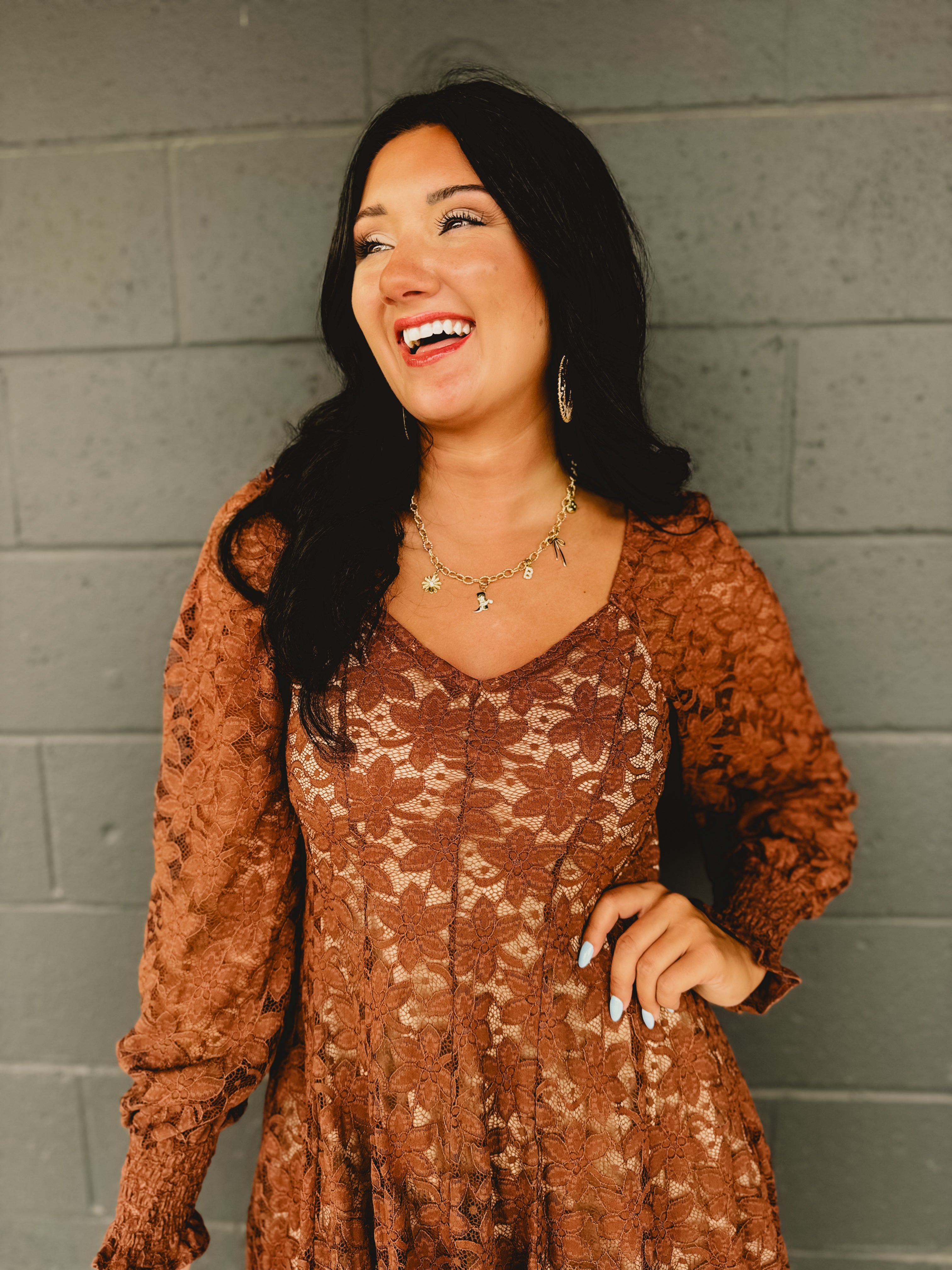 Fit and Flare Lace Mini Dress - Chocolate