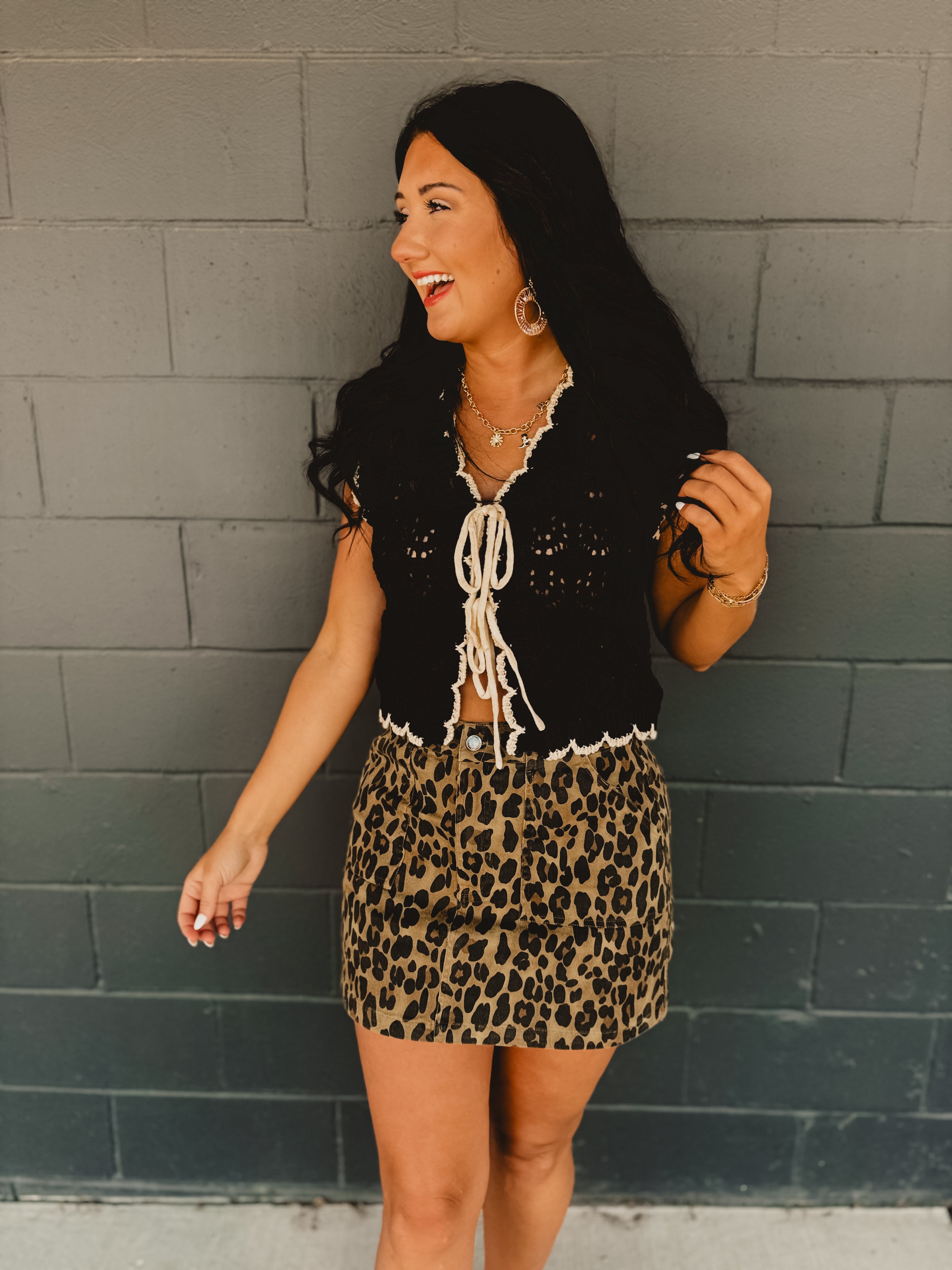 Leopard Cargo Mini Skirt - Camel